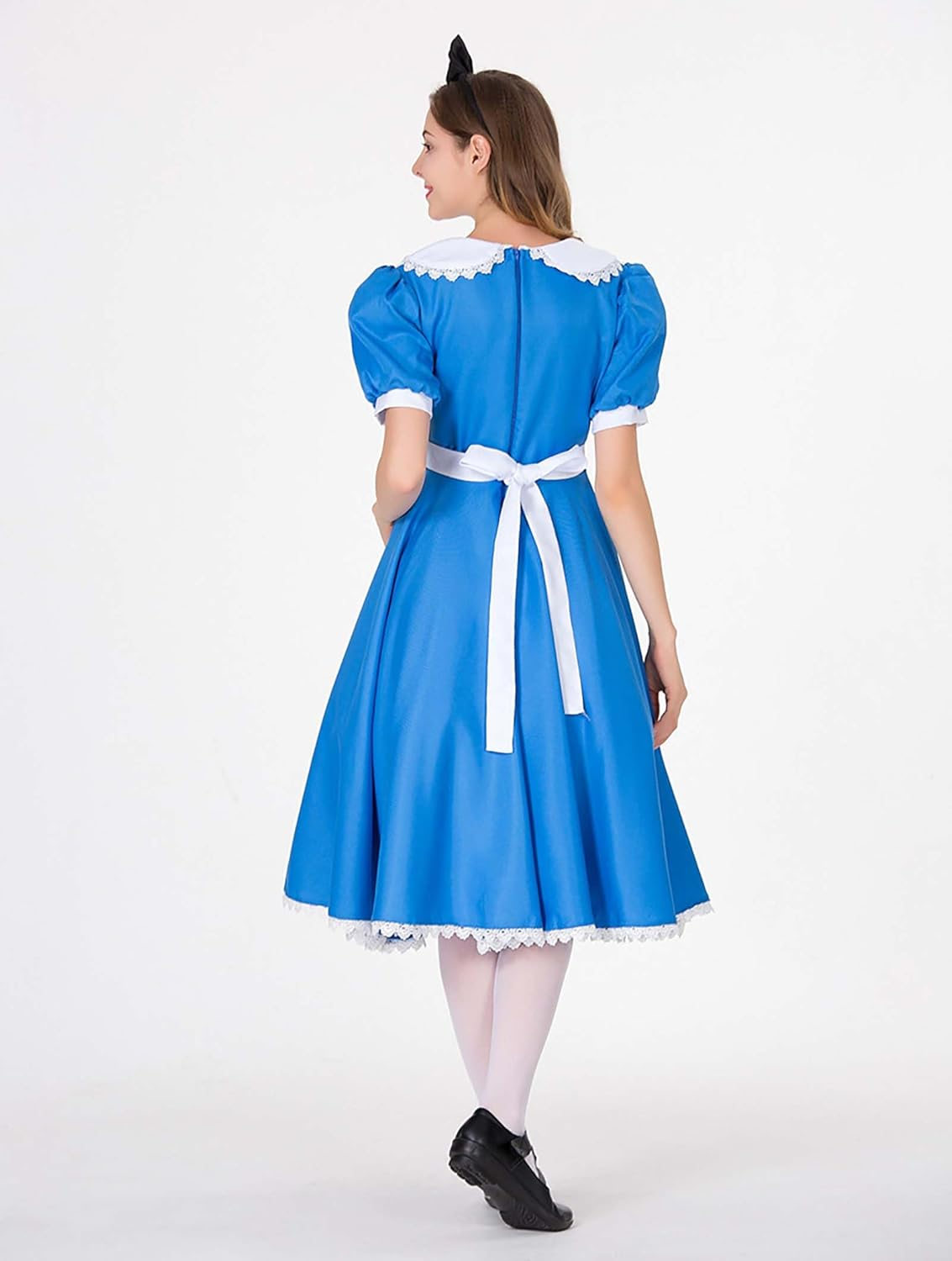 Alice Costume for Adults Halloween Women Cosplay Blue White Princess Dress with Bow Headband image number 5