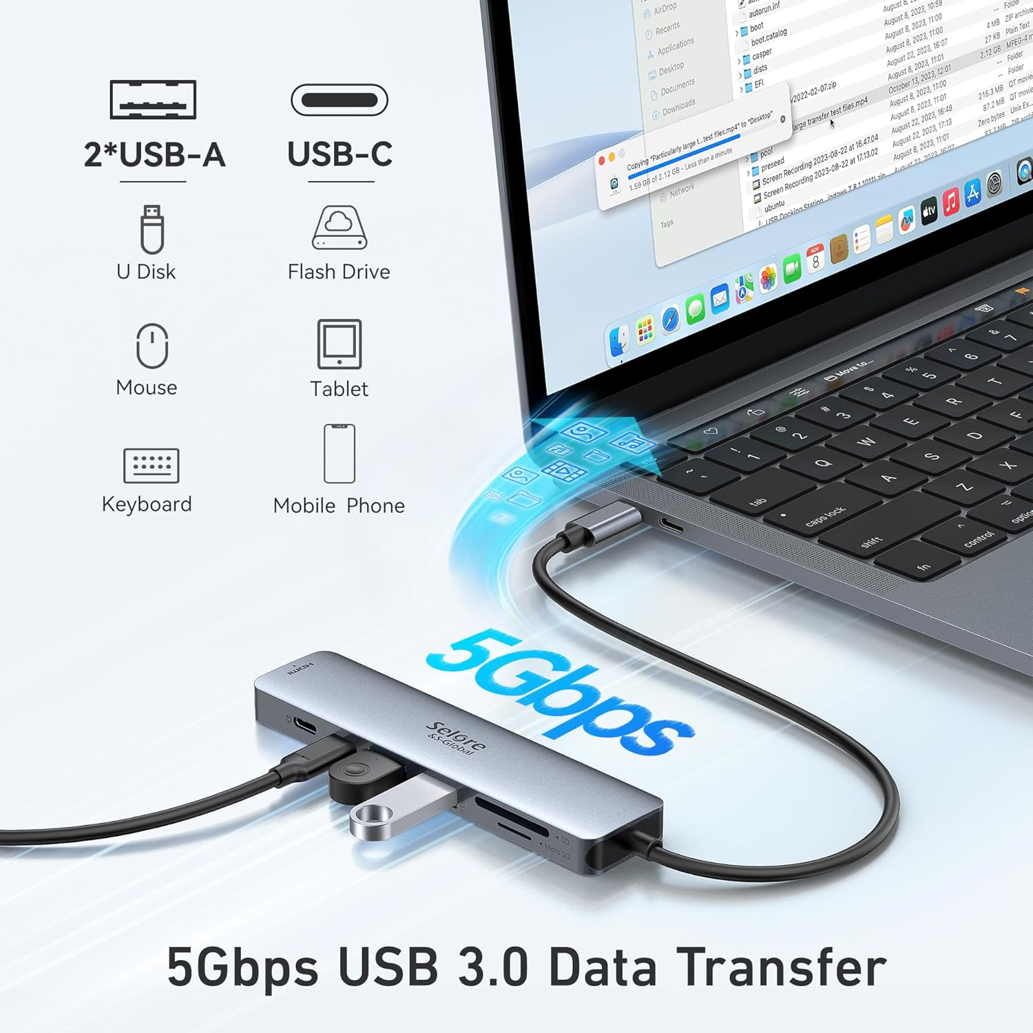 USB C Hub 6 in 1 USB C Adapter to HDMI 4K, USB 3.0 Ports, SD/TF Card Reader USB C Docking Station Dock for Macbook Air/Pro Chromebook Surface HP image number 5