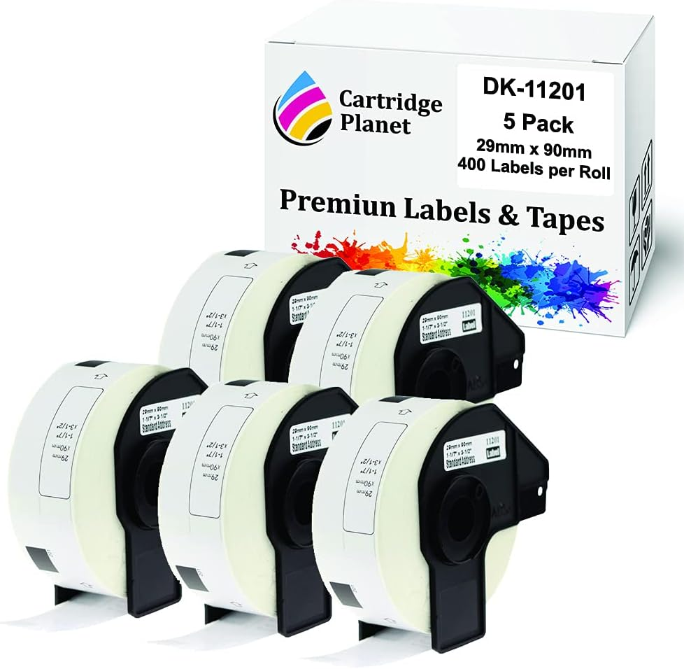 Cartridge Planet 5 Pack Compatible Label Roll for Brother DK-11201 DK11201 29Mm X 90Mm 400 Labels per Roll for Brother QL1050 QL1050N QL1060N QL1100 QL1110NWB QL500 QL550 QL570 QL580N QL650TD QL700 QL720NW QL800 QL810W QL820NWB Label Printer