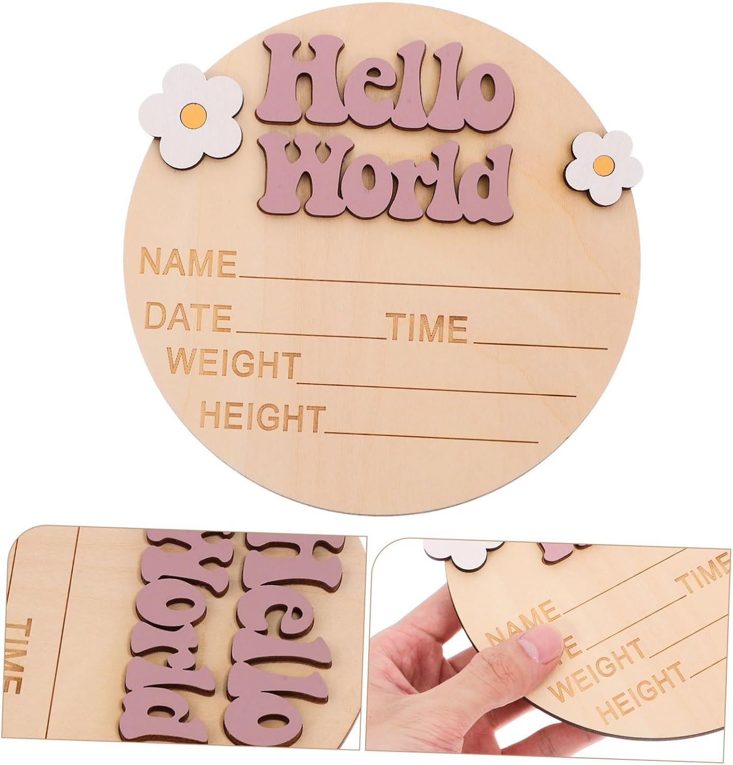 Ibasenice Wood Baby Name Sign and Newborn Announcement Sign for Nursery Rustic Baby Birth Announcement Cards Flower Decor for New Parents