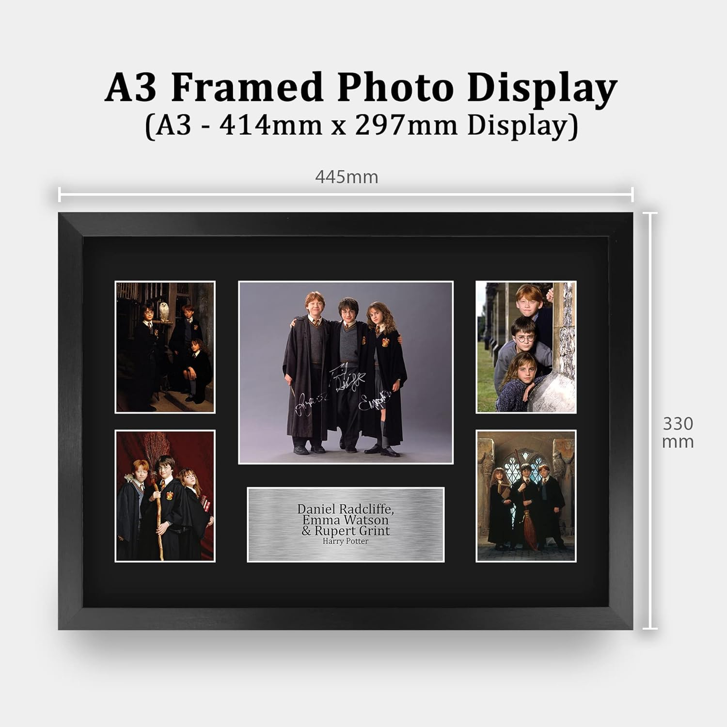 HWC Trading FR A3 Radcliffe, Watson & Grint Harry Potter Ron Weasley, Hermione Granger Gifts Printed Signed Autograph Picture for Movie Memorabilia Fans - A3 Framed