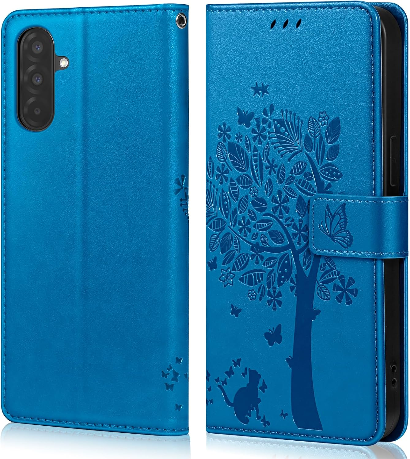 EASDNB Mobile Phone Case for Samsung Galaxy A36 5G Case, Flip Leather Wallet Case with [3 Card Slots] [Magnet] [Stand] Premium Leather Embossing Protective Flip Case for Samsung Galaxy A36, Blue image number 2