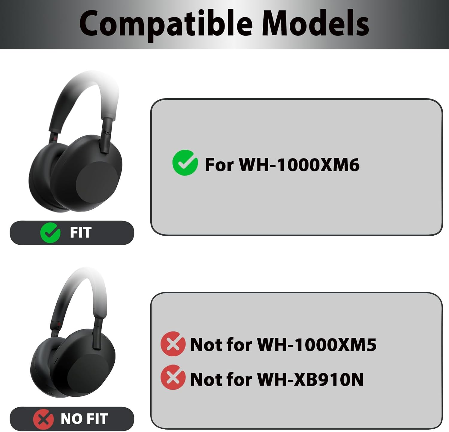 Adhiper 【3-In-1】 Silicone Sweat Case Cover for Sony WH-1000XM6 Headphones, XM6 Covers Accessories Silicone Ear Pads Covers & Headband Cover & Ear Cups Protector, Washable & Sweatproof - Black - Platinum Sliver image number 4