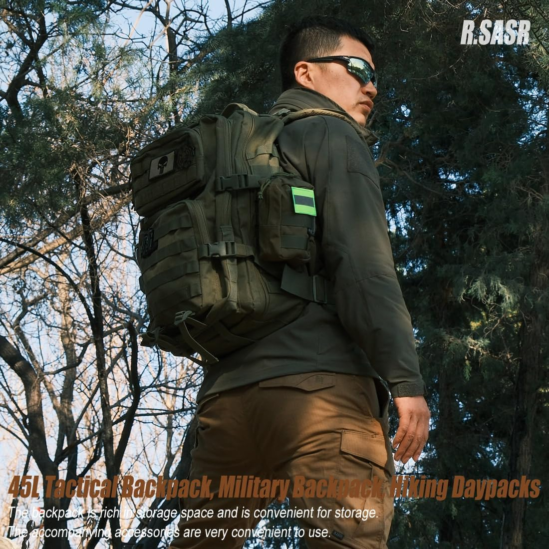 R.SASR Tactical Backpack for Men, Military Backpack, Molle Backpack, 45L, Large Army 3 Day Hiking Backpack image number 2
