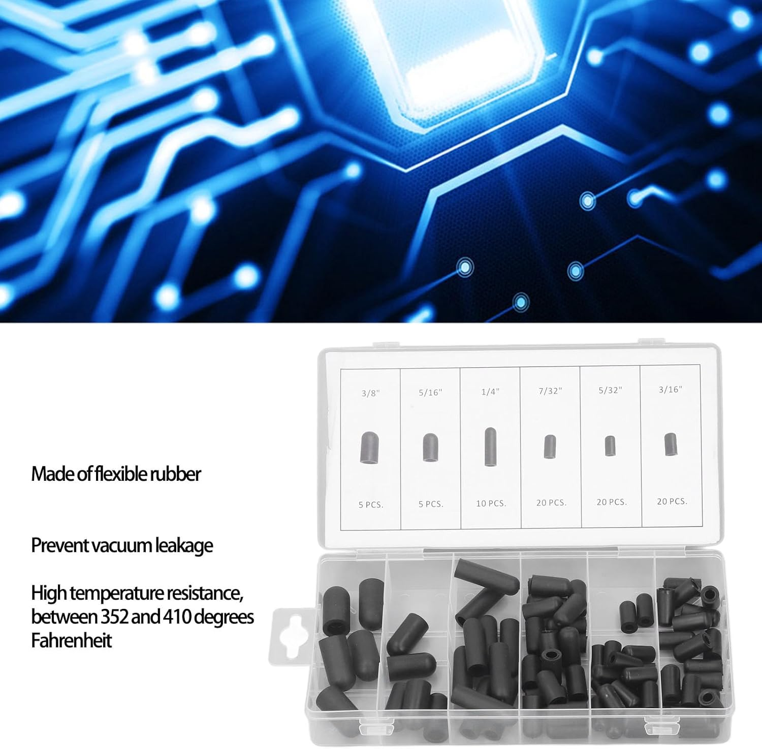 80PCS Rubber Vacuum Hat Plug Assortment Kit, High Temperature Resistant, Leakage Proof, Flexible, Easy Carrying, for Car Carburetor Manifold image number 1