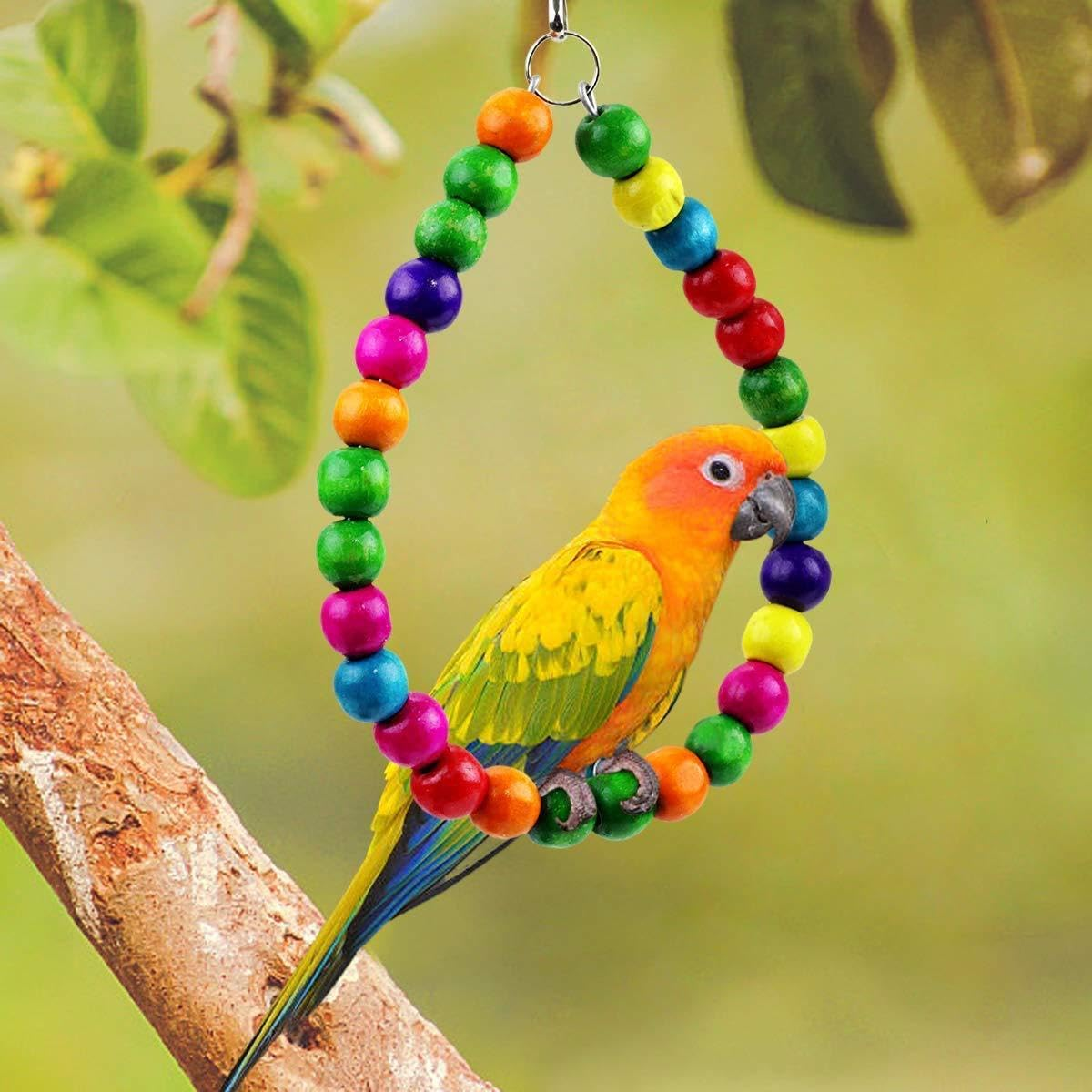 Bird Parrot Toys Set, 10 Pack Swing and Chewing Hanging Perches with Bells, for Lovebird Budgie Cockatiels Macaws Finches image number 5