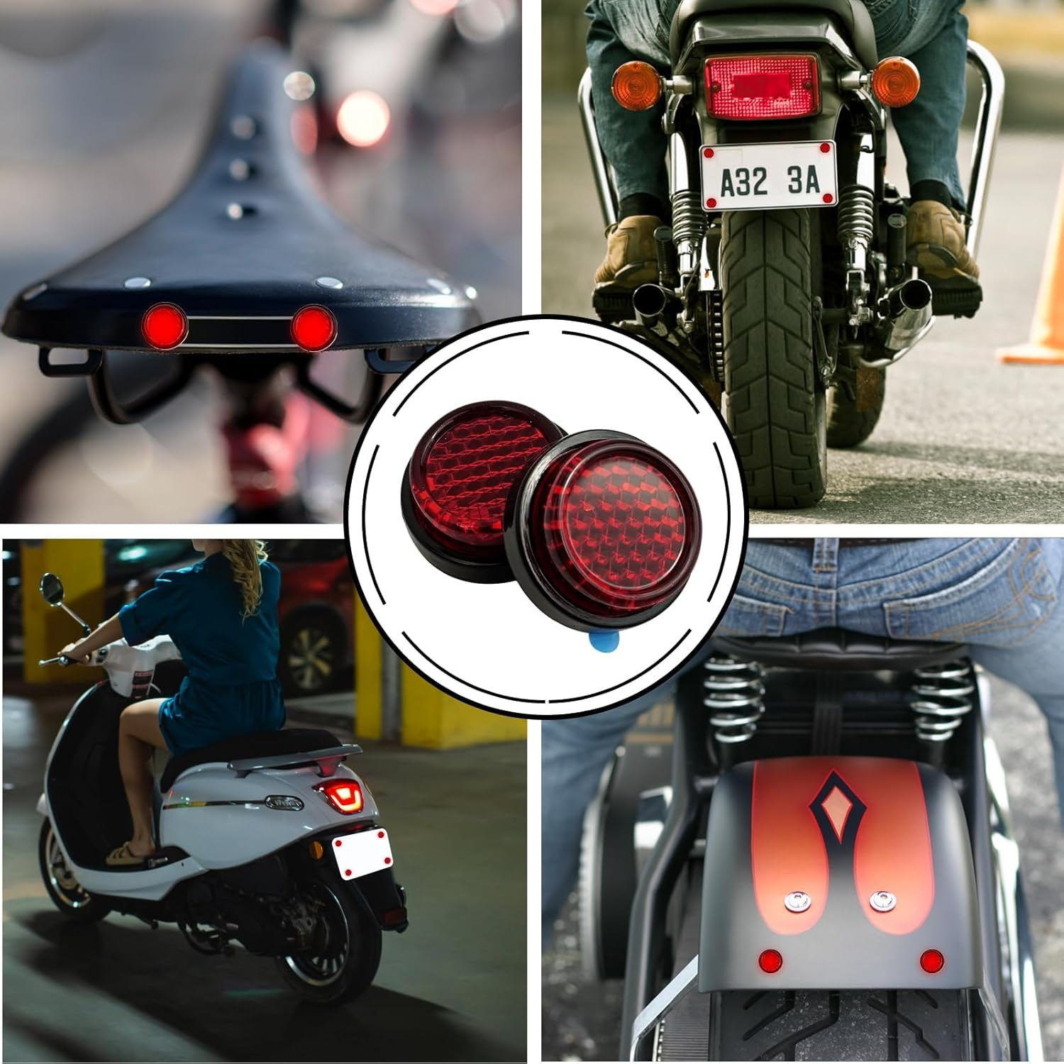 8 Pack Small round Rear Red Reflectors, 20 Mm Self Adhesive Circular License Plate Safety Reflector Stick-On Toolless Mini Number Plate Reflectors for Motorcycle Electric Vehicle Bicycle Fenders image number 6