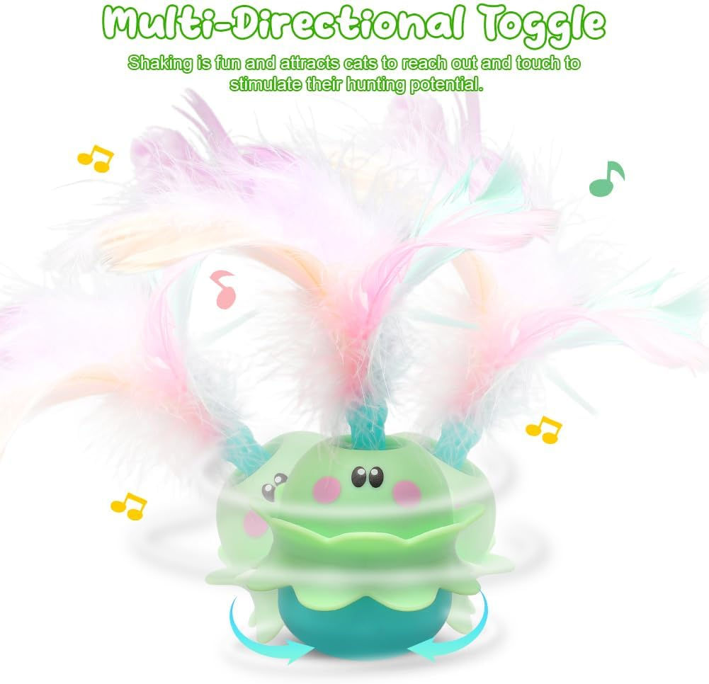 LOMUG Electric Cat Toy, 2-In-1 Interactive Toy Cats, Automatic Rotating Tumbler Cat Toy with Feather and Sound Rechargeable Lights Cat Toy Gifts for Cat Lovers image number 4