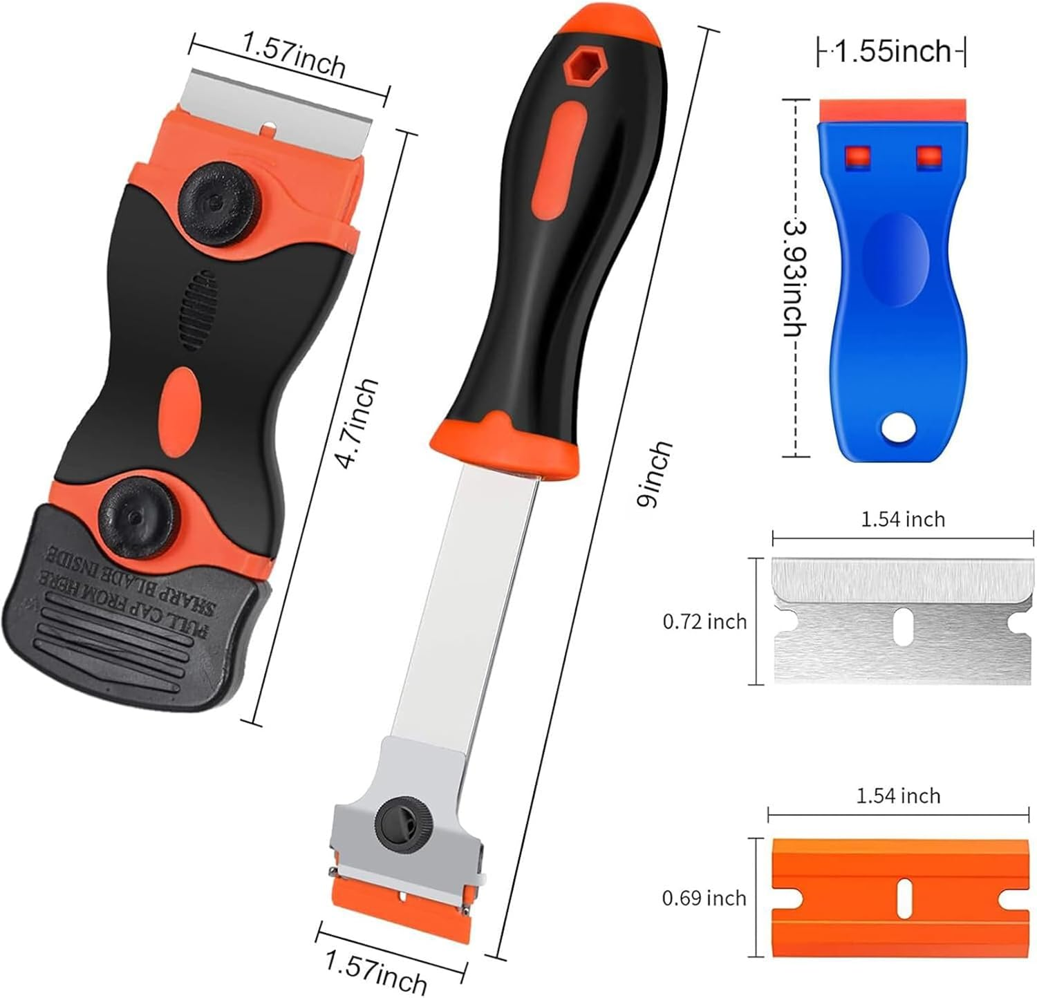 EP Leben Razor Blade Scraper Tool, 3 Pack with 50 Plastic & 30 Metal Razor Blades, Cleaning Scraper for Removing Label, Registration Sticker, Tint, Grease from Windshield, Appliance, Glass image number 2