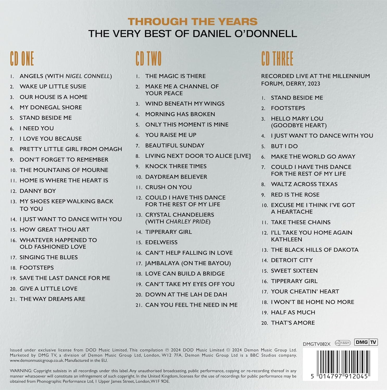 Daniel O'Donnell: through the Years Exclusive 3CD in 7&rdquo; Deluxe Gatefold
