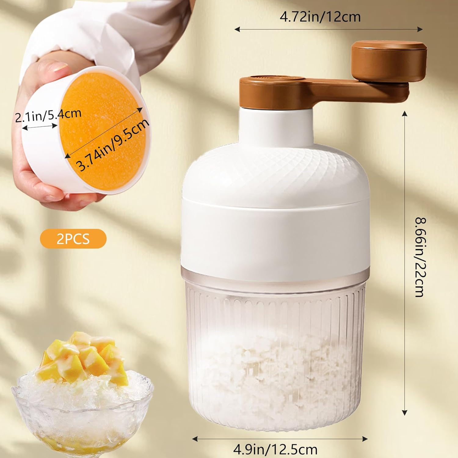 Manual Ice Shaver &ndash; High-Efficiency, No-Electric Ice Crusher & Snow Cone Maker with 2 Ice Trays, Ideal for Camping & Home Use