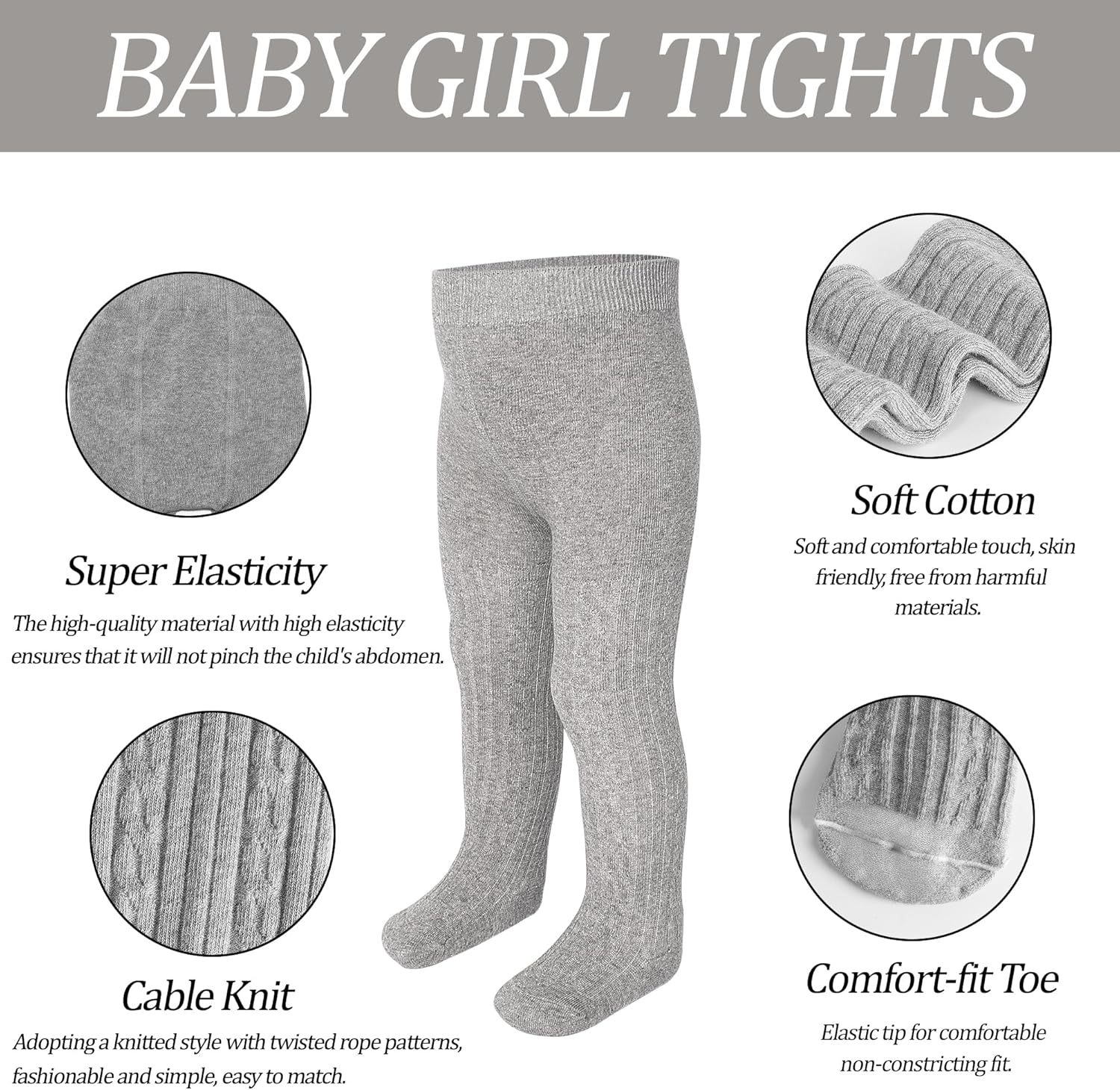 ZERULETS Baby Girls Boys Tights Cable Knit Girls Cotton Leggings Kids Thick Warm Pantyhonse Newborn Stockings 4 Pack for 6 Months-6 Years image number 6