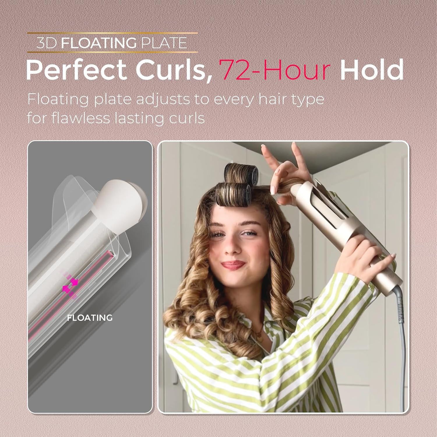 TYMO Curlpro plus Curling Iron Curling Tong Hair Curler, Automatic Rotating, Long Barrel, Ceramic, 600M Ionic, Dual Voltage, for Long Hair, Anti-Scald, Tangle-Free, Upgraded, for Women, Gold, 25 Mm image number 4