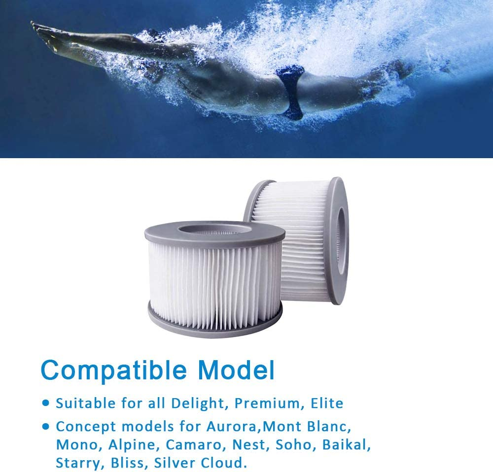 Wuyan 2Pcs Hot Tub Filters for Mspa Inflatable Pools, Enhanced Version Filter Cartridge Pump Fit for MSPA All Current Hot Tubs image number 1