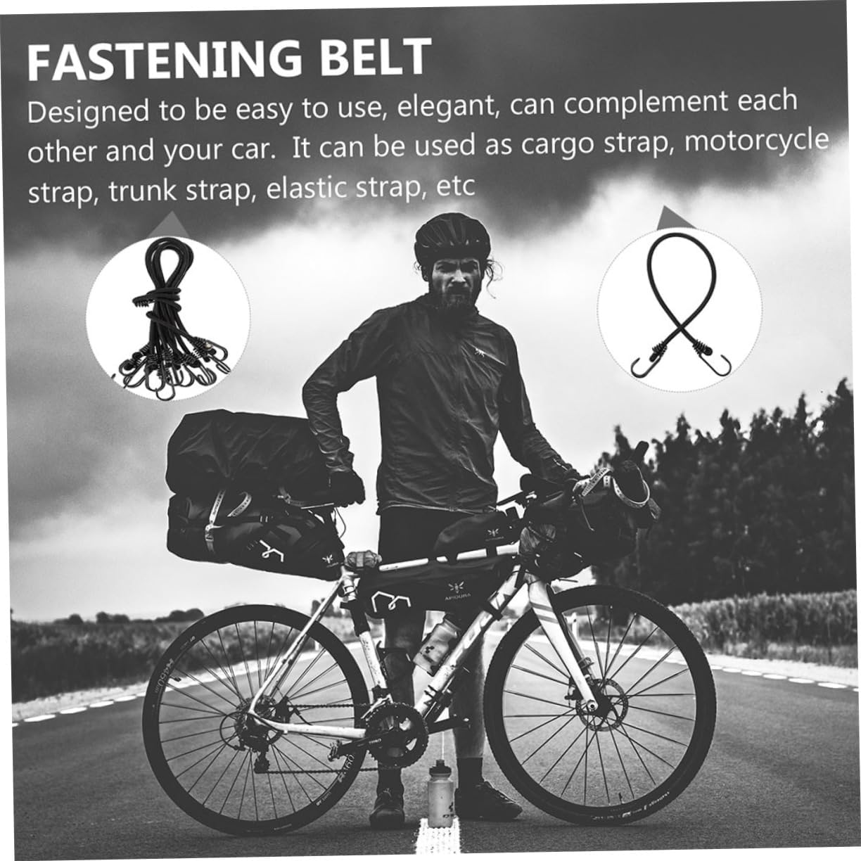 INOOMP 5Pcs Elastic Luggage Straps for Bicycle Motorbike Tensioner Belt High Strength Retractable Ratchet Straps Wide Elasticity Protect Frame from Scratch Random Color image number 4