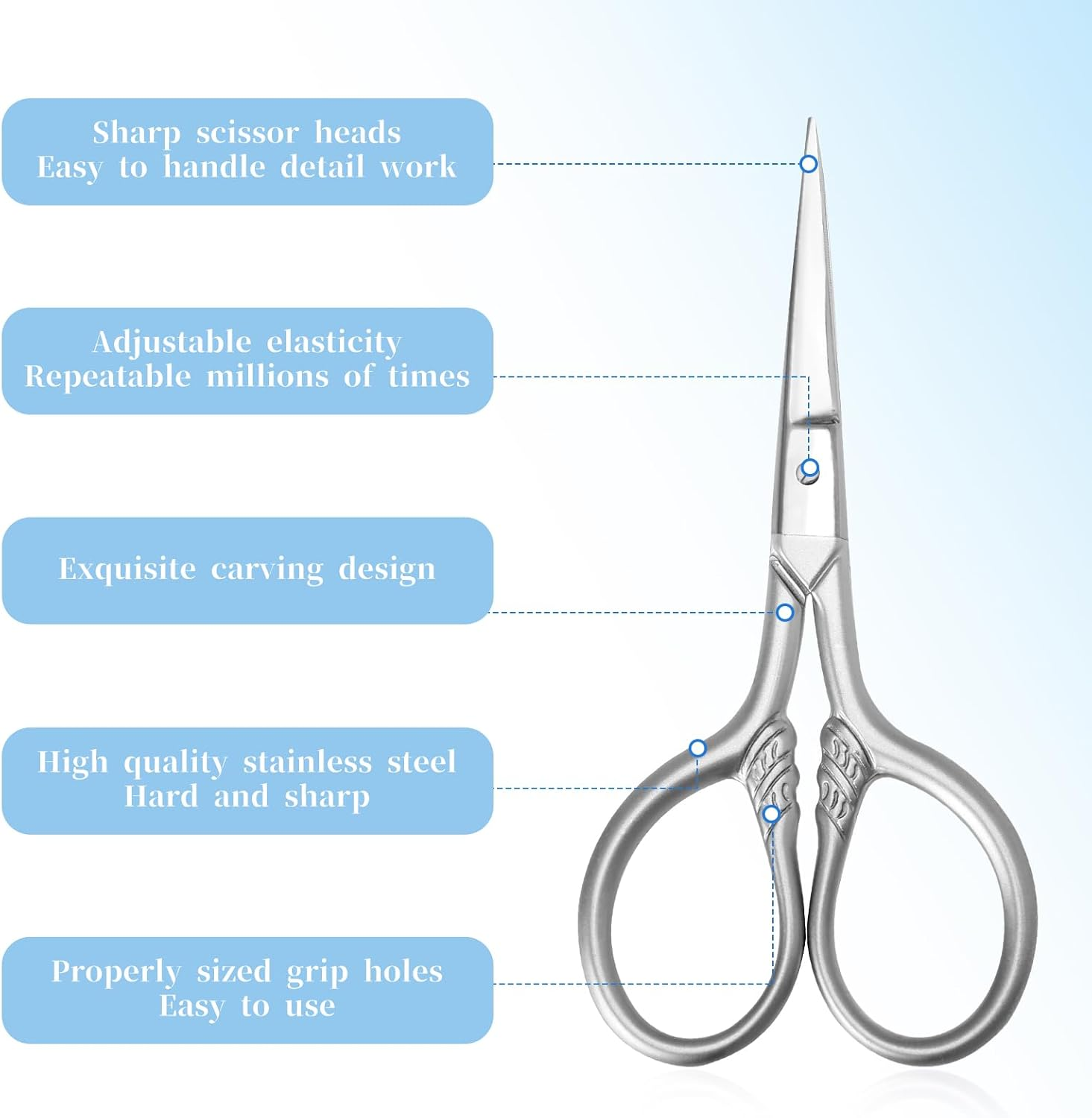 Small Nose Hair Scissors, Facial Hair Mini Grooming Scissors for Men Women, Stainless Steel Trimming Pointed Scissor for Eyebrows, for Facial Hair, Eyebrow, Eyelash, Beard, Moustache, 3.5Inch image number 6