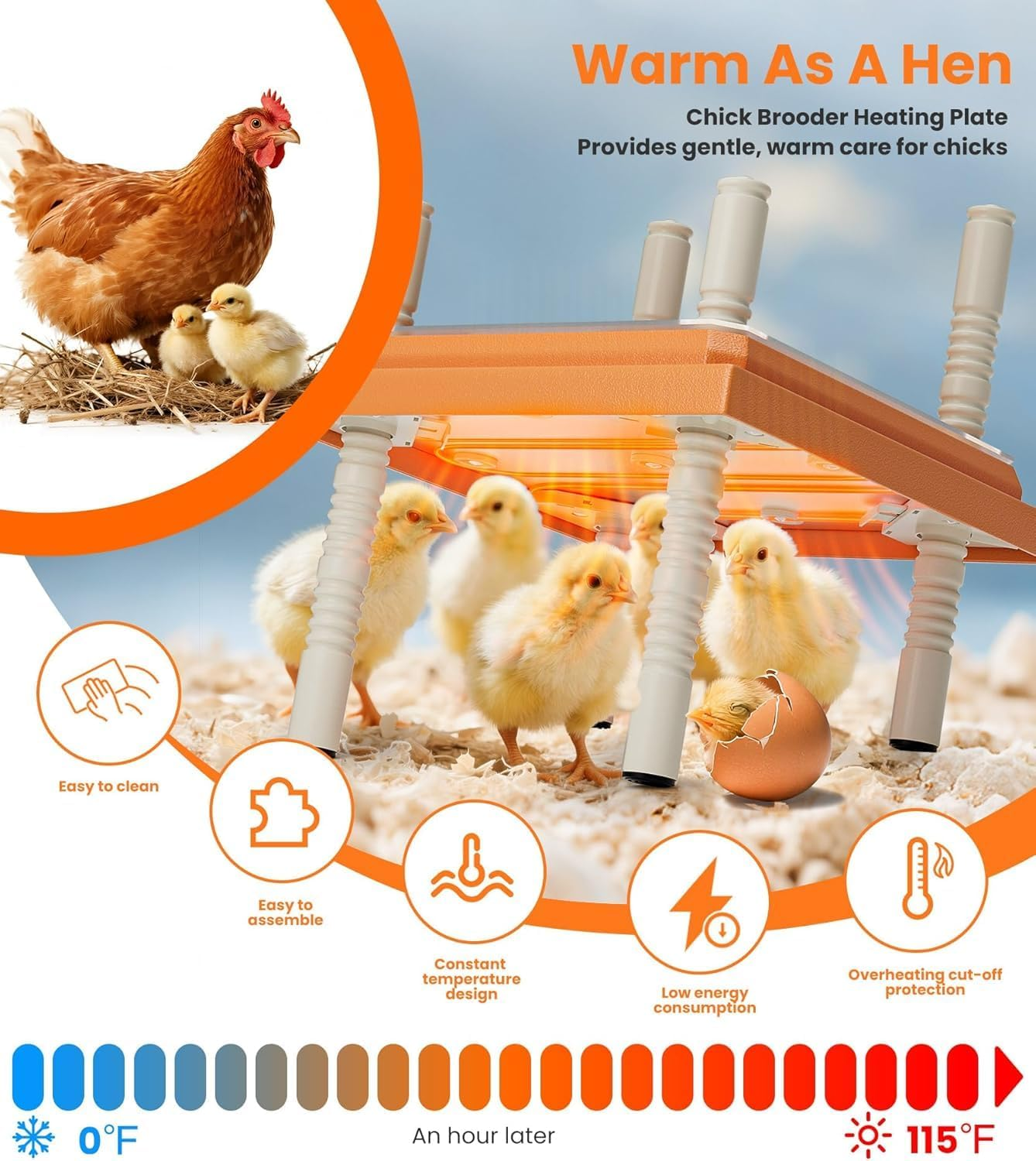 Brooder Heater for Chicks, 25 * 25Cm for 15 Chicks Heating Plate with Adjustable Height and Angle 15W Chicken Brooder Warm like Mother Hen (Orange, 25CM) image number 4