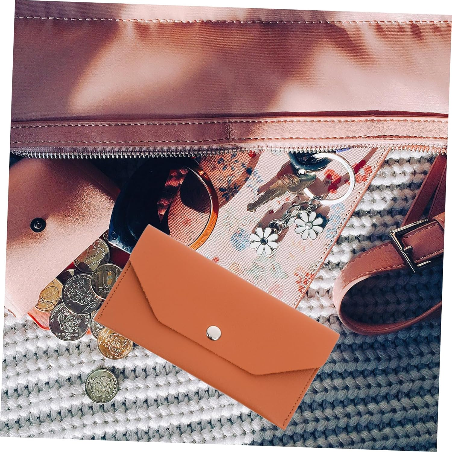 DOITOOL Pu Business Card Holder Wallet Cash Envelopes Bag for Card Organizer Passport Pouch Travel Document Holder - Brown image number 5