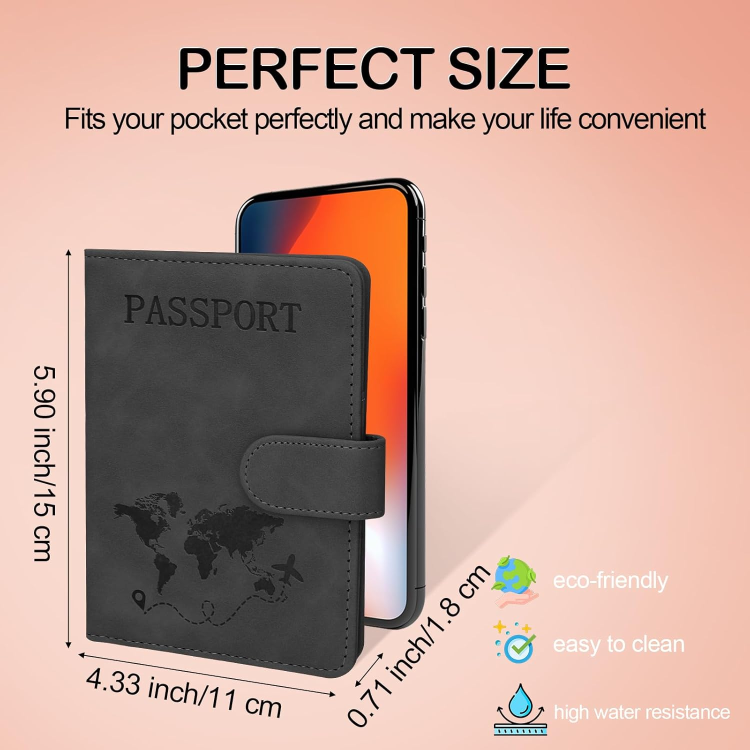 Sovirose Card Wallet, RFID Blocking Credit Card Holder, Leather Travel Passport Wallet, Wallet for ID Cards, Cash for Men, Women, Black, 4.17 Inch X 5.7 Inch, Passport Wallet with Magnetic Buckle image number 1