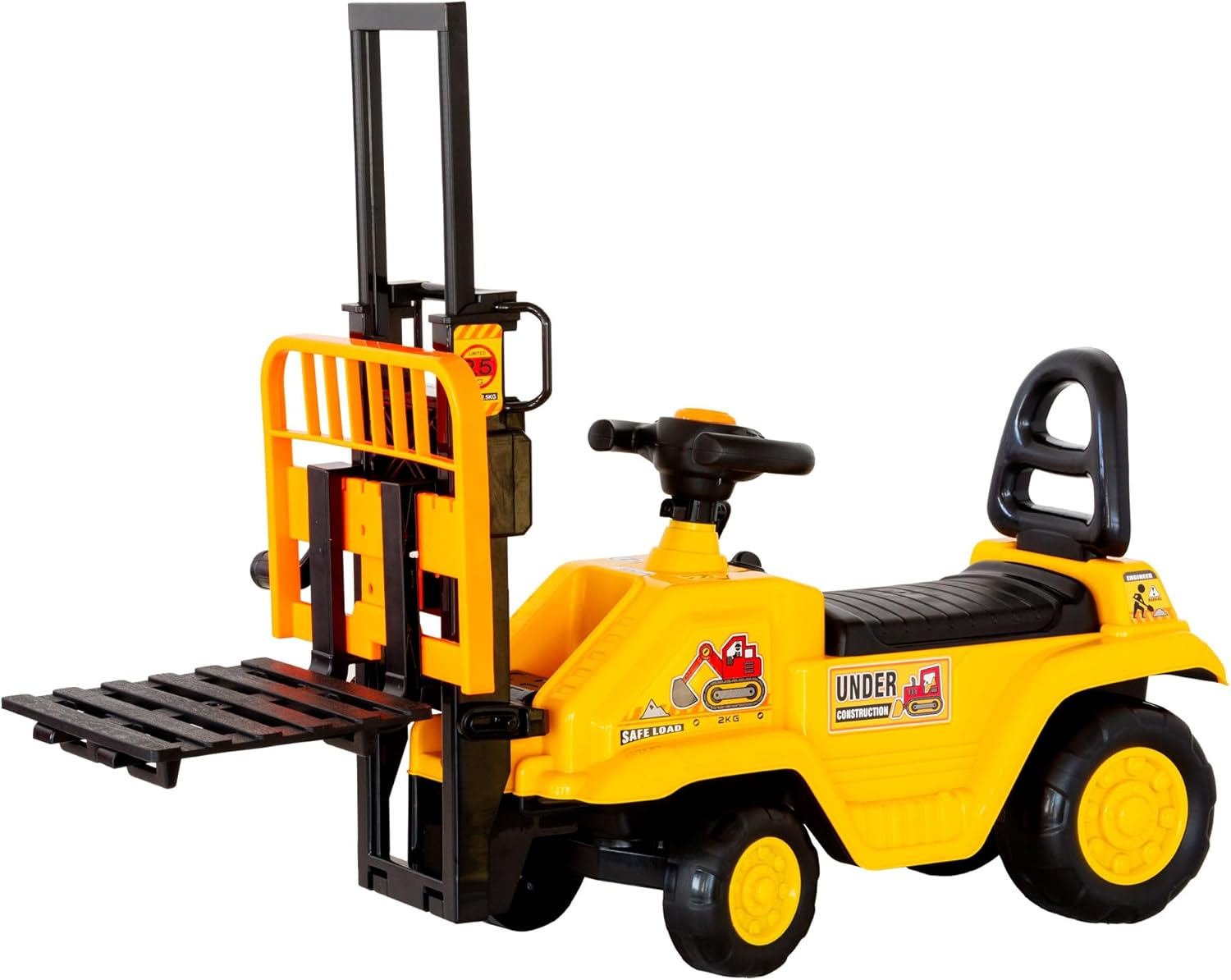 Lenoxx Ride-On Forklift Toy for Kids Ages 3+ with Manual Lifting Mechanism, Realistic Steering Wheel, Wide Wheelbase, Bold Yellow Construction Design &ndash; 30Kg Max Load image number 5