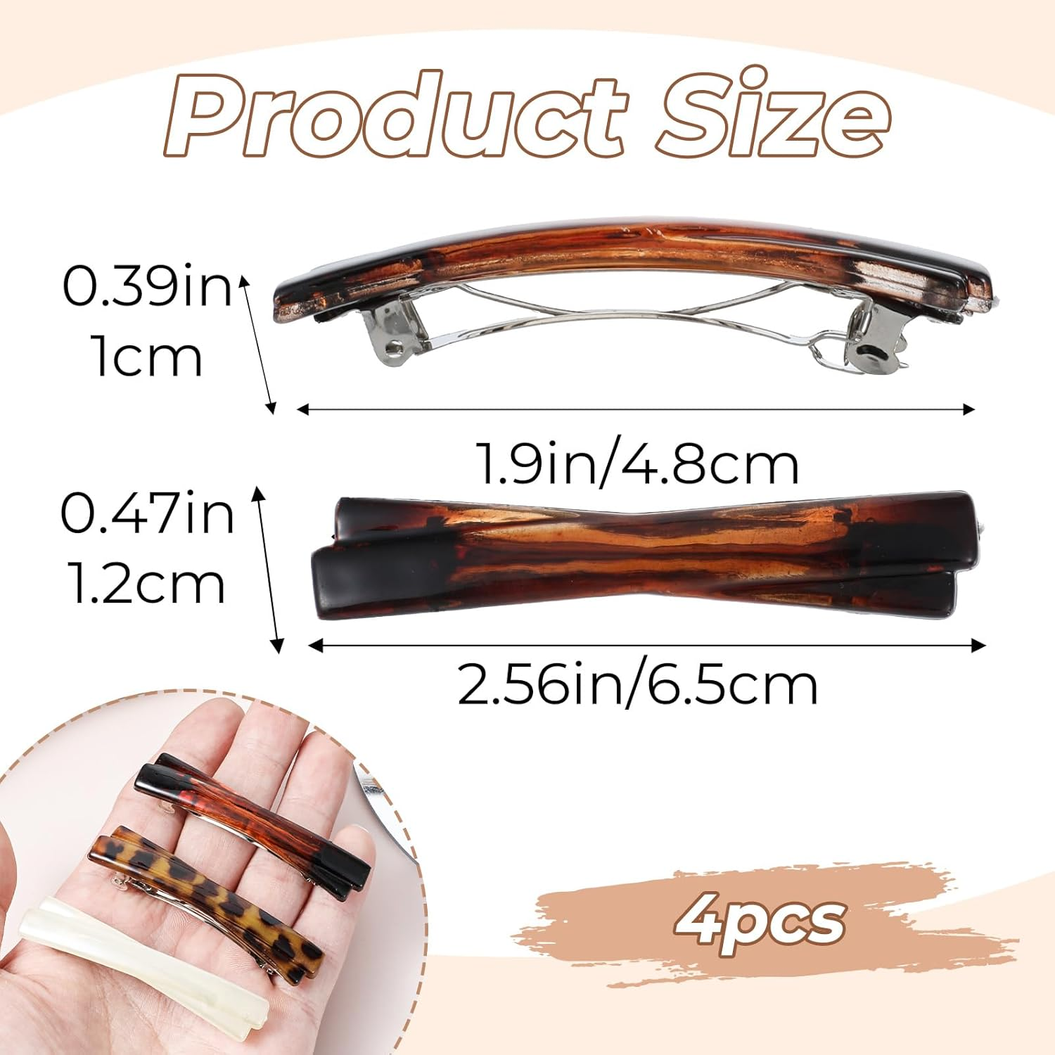 Pack of 4 French Hair Clips, Mabor Classic Hair Clips, Women'S Press on Hair Clips, Women'S Elegant Hair Accessories, Firm Fixation, for Fine Hair and Medium Thick Hair (4 Colours) image number 4