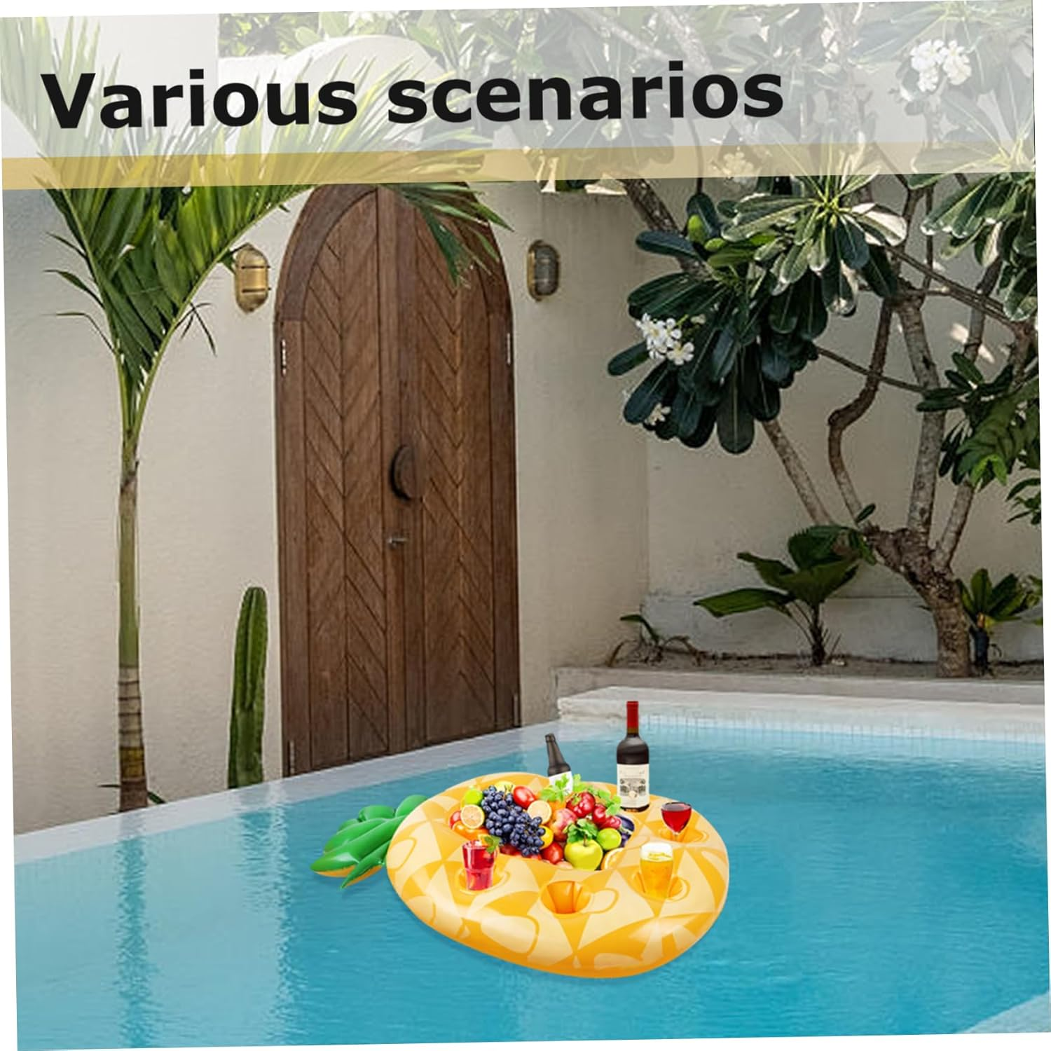 Drink Floaties for Pool, Pineapple Inflatable Drink Holder, 33.5X21.7 PVC Floating Pool Tray with Cup Holders, Portable Floating Drink Holder image number 2