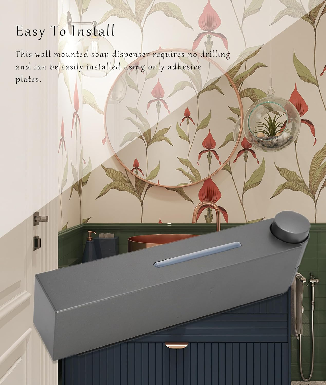 Gugxiom Wall Mounted Dispenser, No Punch Large Capacity Shower Gel Dispenser, Gray Back Mounted Shampoo Conditioner Separator for Bathroom and Other Multi-Site Occasions. (3 image number 5