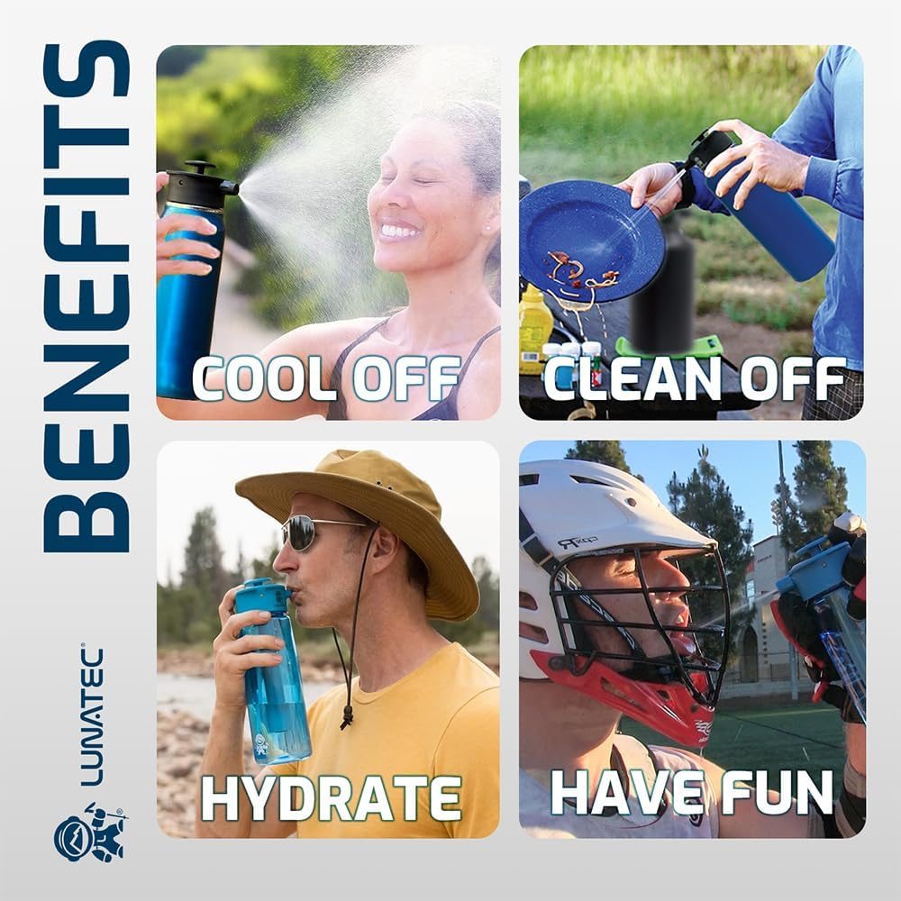 Lunatec&reg; Insulated Hydration Spray Water Bottle - a Pressurized Personal Mister, Camp Shower and Sport Water Bottle in One Easy-To-Use BPA Free Bottle. - Black image number 3