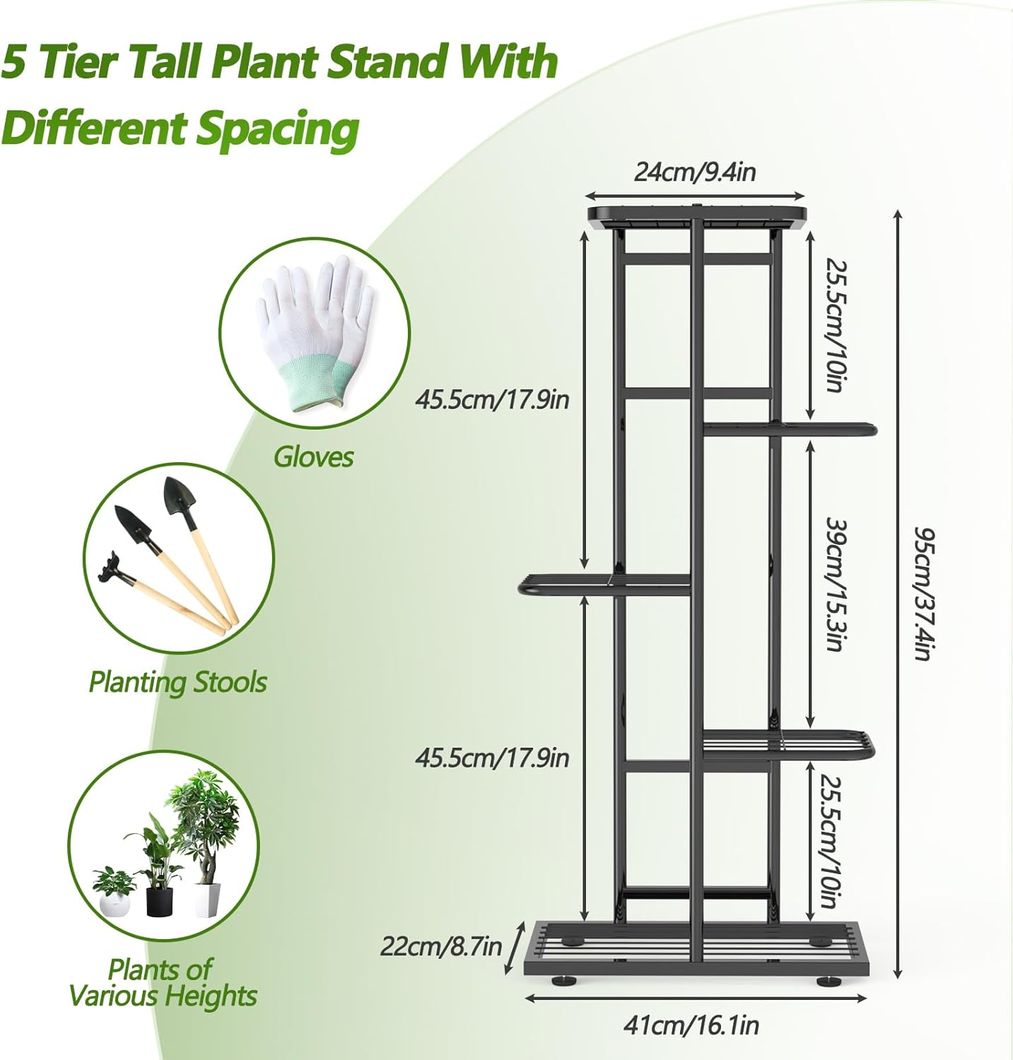 Corner Plant Stand Indoor 5 Tier 6 Potted with Gardening Tools and Gloves,Upgraded Tall Metal Plant Shelf Organizer Outdoor, Multiple Flower Pot Holder Display Rack for Patio, Garden, Balcony, Living Room image number 3