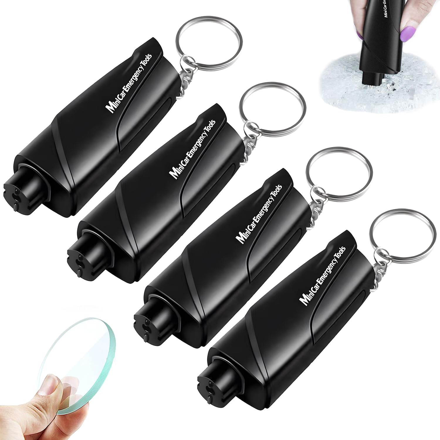 Car Escape Rescue Tool,4 Pack Car Window Breaker and Seat Belt Cutter,Emergency Key Chain Car Escape Tool,With Glass Breaker Seat Belt Cutter image number 3