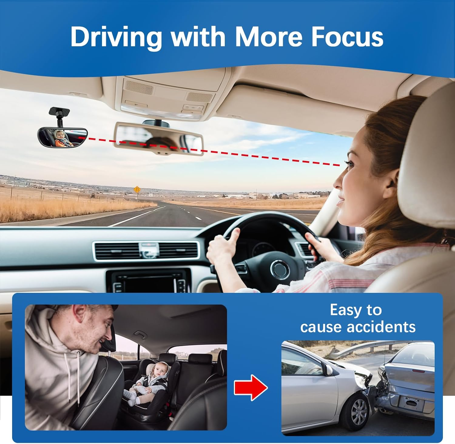 Range Tour Baby Car Mirror, 360&deg; Adjustable Wide Angle Convex Rearview Mirror for Rear Facing Infant Suction Cup & Adhesive Mount Mirror Safety Mirror for Car SUV Trucks image number 3