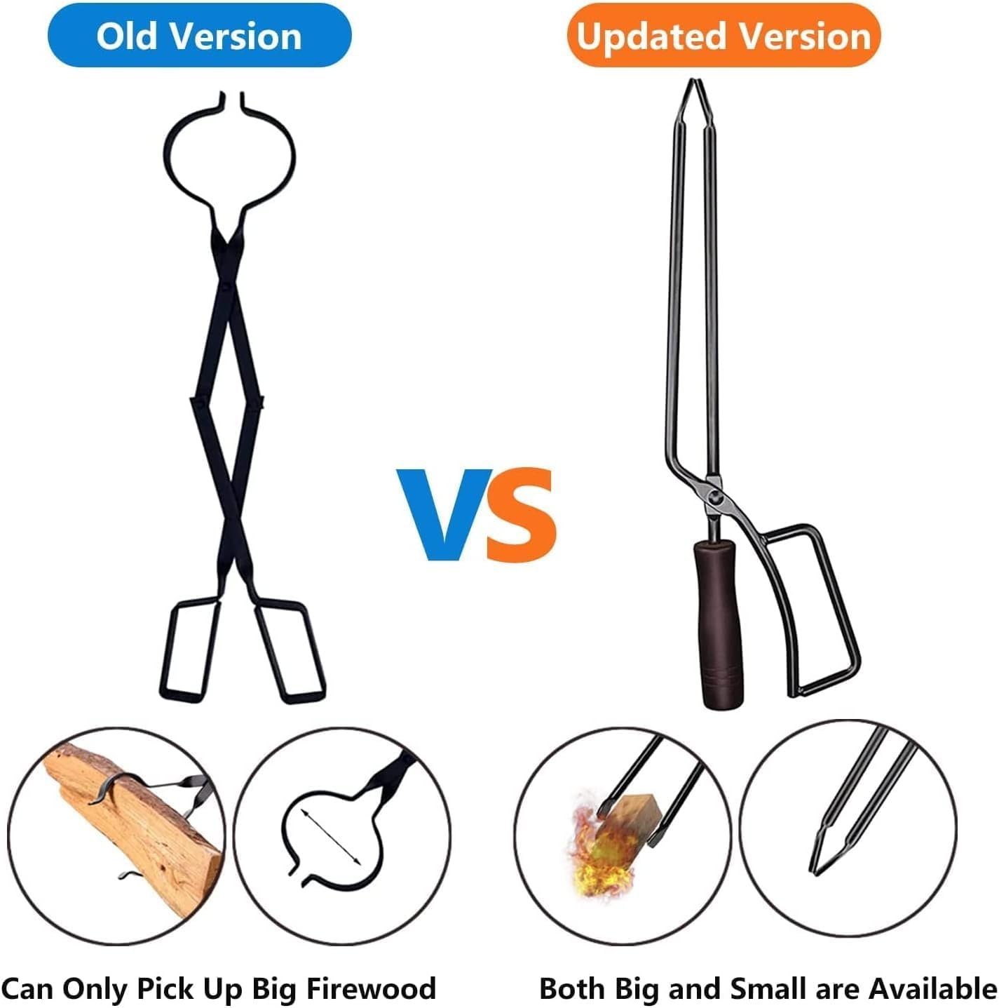 Pacify Fireplace Tongs Log Grabber Heavy Duty Fireplace Poker Firewood Tong Fire Pit Tools for Indoor Outdoor Campfire Charcoal Barbecue Tool image number 6