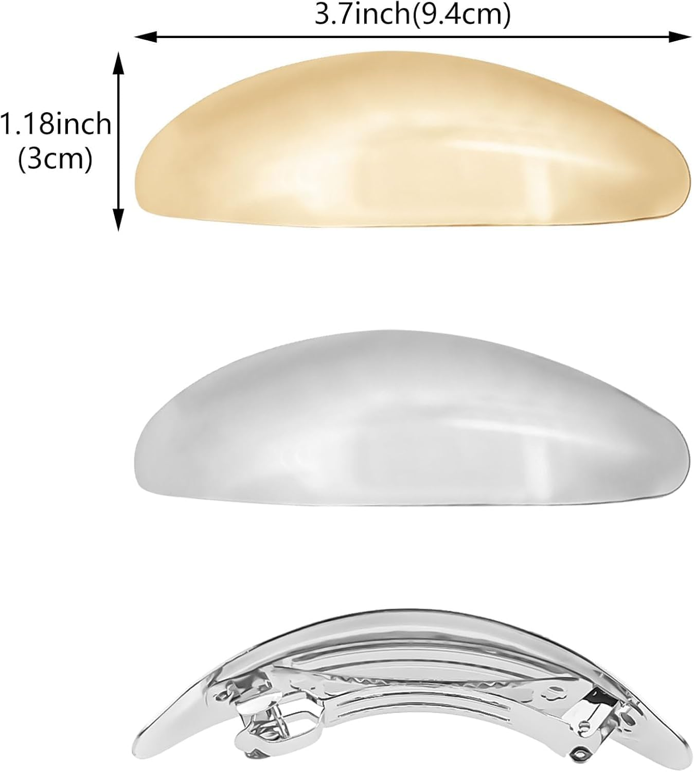 4 Pcs Large Hair Barrette Clips Oval Metal Snap Barrettes Retro Classic Clasp Strong Hold Grip Hair Clips Ponytail Holder Automatic Hair Pins Hair Accessories for Thick Hair Women Girls (Golden+Silver, One Size) image number 3