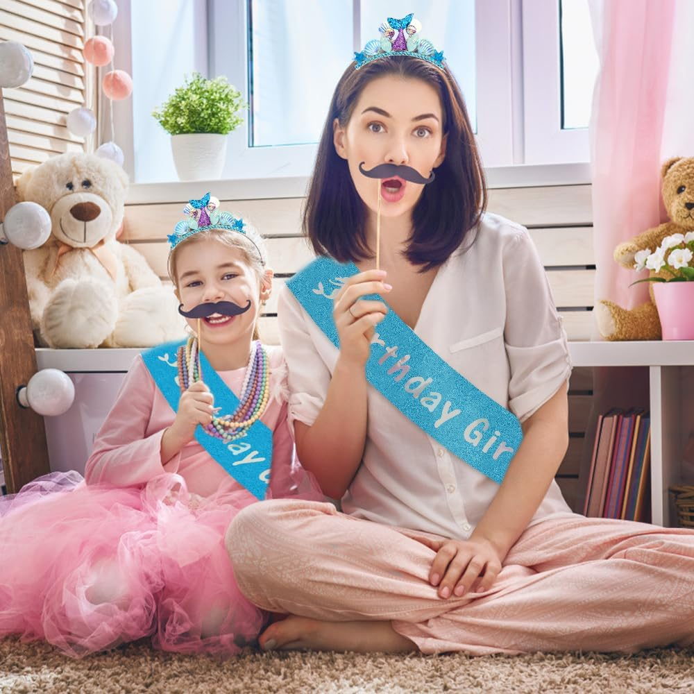 AOPRIE Birthday Girl Sash for Women Girls Mermaid Birthday Headbands Birthday Tiara & Crowns for Girls Happy Birthday Accessories Favor Supllies Blue, 2 Pack - Pink image number 4