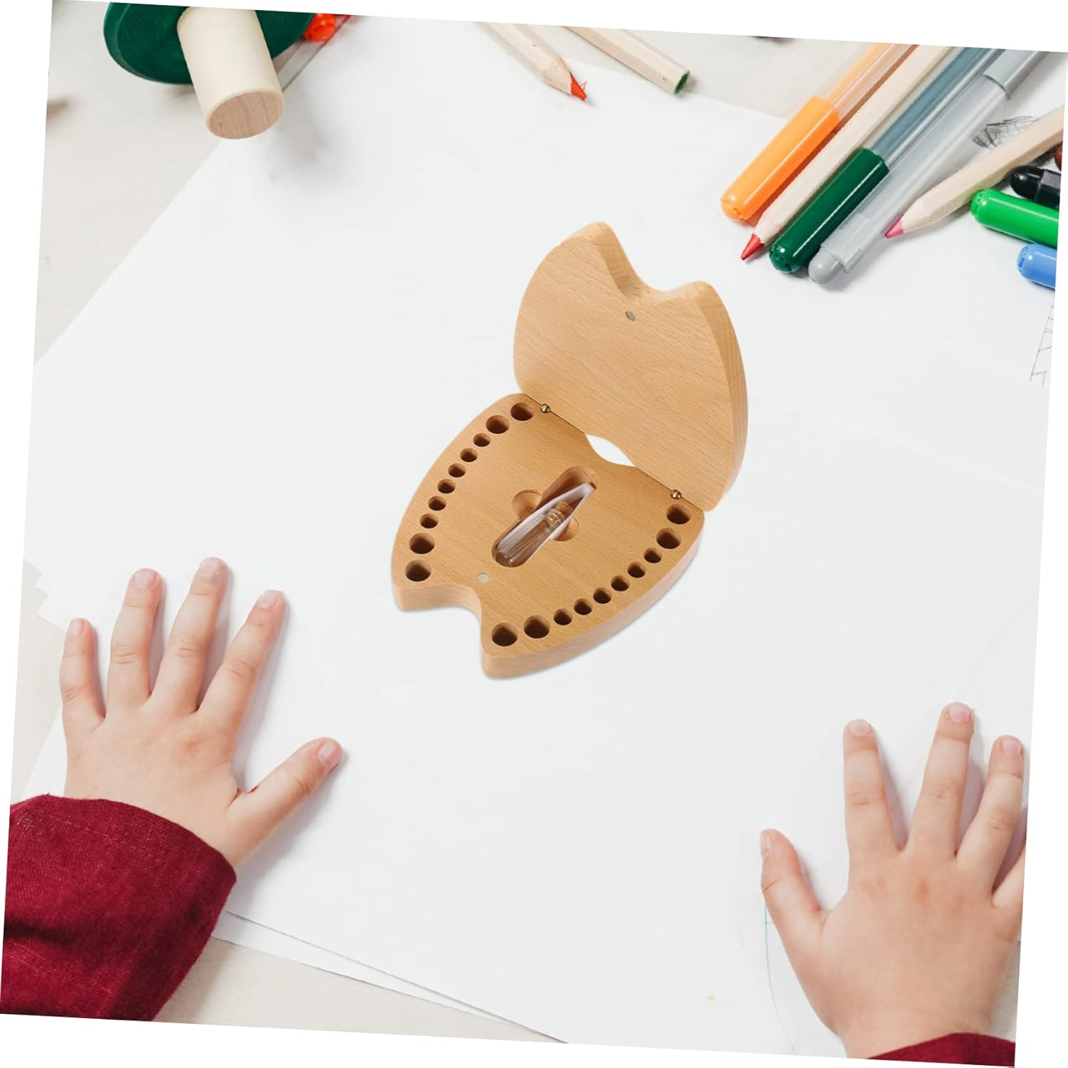 ERINGOGO Wooden Tooth Keepsake Box for Kids Baby Lost Tooth Holder Engraved Memory Container for Boys and Girls Natural Material for Cherished Memories image number 1