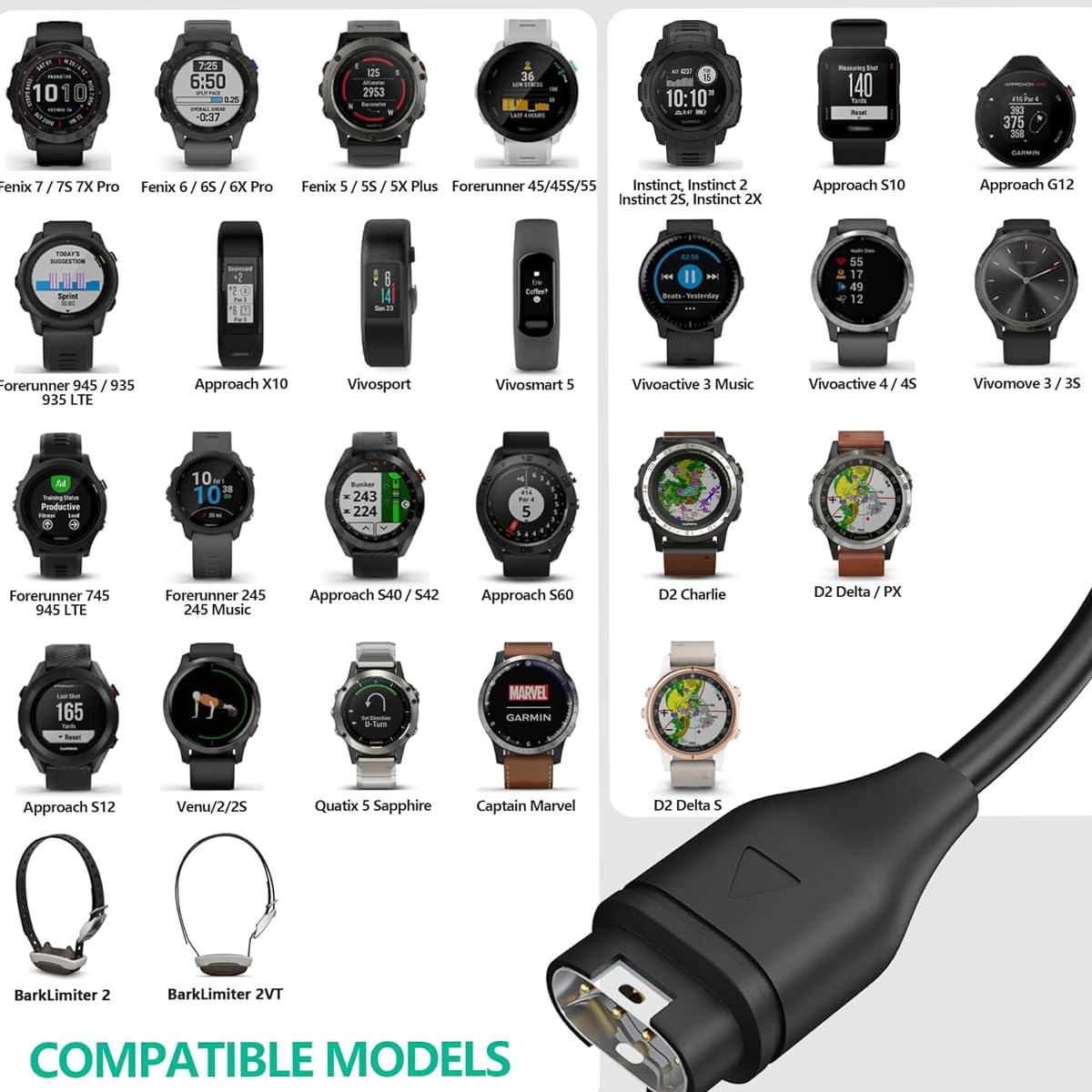 Compatible for Garmin Watch Charger Cable-Venu, Instinct, Vivoactive 5/4/3, Forerunner 45 55 245 255 265 745 935 945 955 965 image number 4