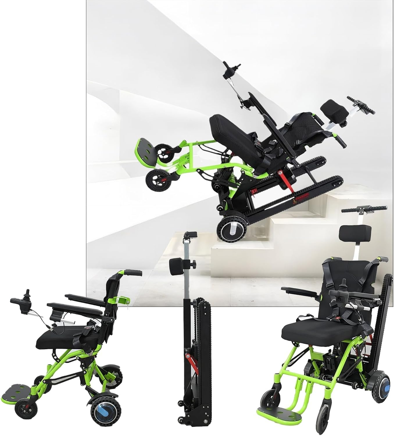 Electric Crawler Stair Climbing Wheelchair,Manual Lightweight Folding Electric Wheelchair,Electric Stair Climber ,Suitable for Disabled Seniors, with a Load of 353 Pounds, for Easy Moving and Daily Life Aids, Climbing and Descending Stairs Effortlessly (Red)