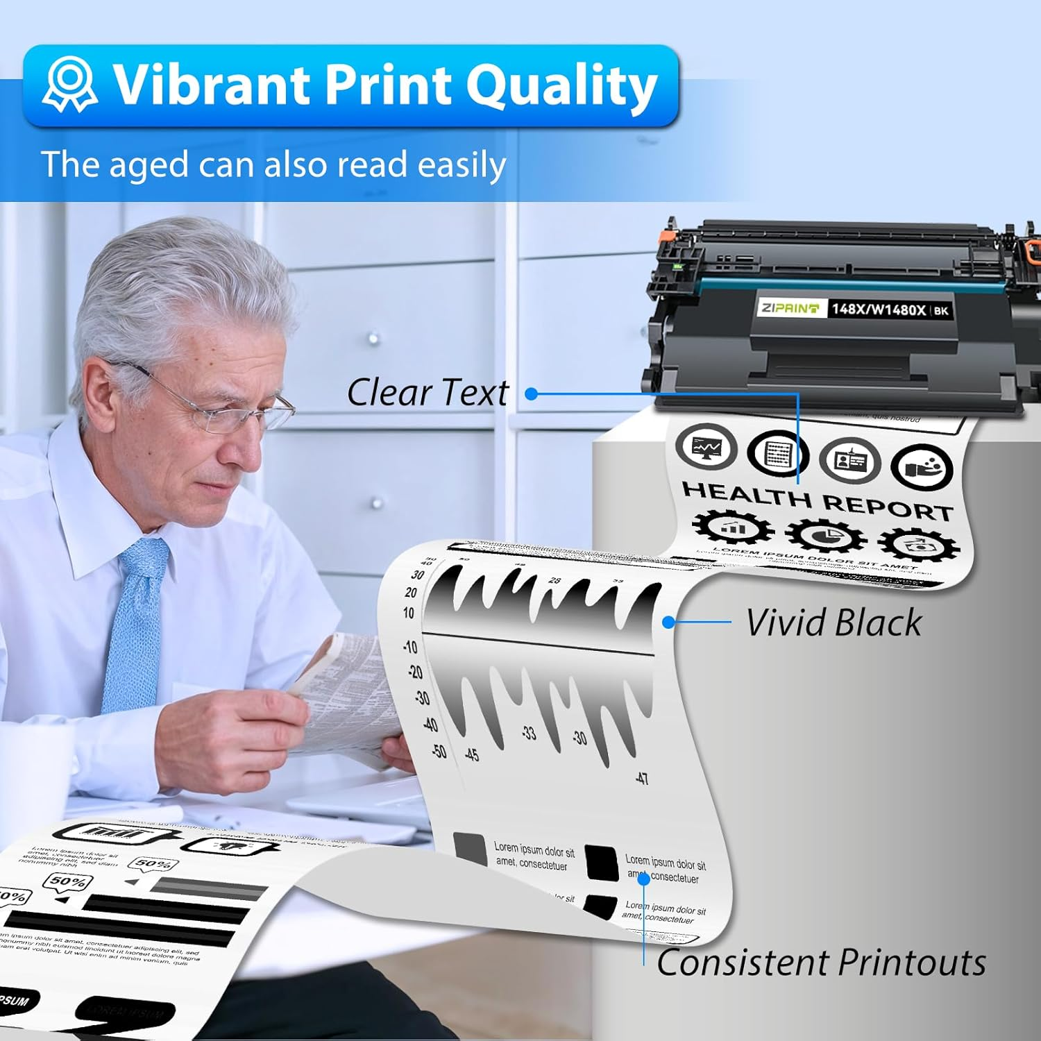 ZIPRINT 148X Black High Yield Toner Cartridge (With Chip) Compatible Replacement for HP 148X 148A W1480X W1480A for Laserjet Pro MFP 4101Fdw 4101Fdn 4001Dw 4001Dn 4001N (2 Pack) - 148X Toner Cartridge 2 Black image number 4