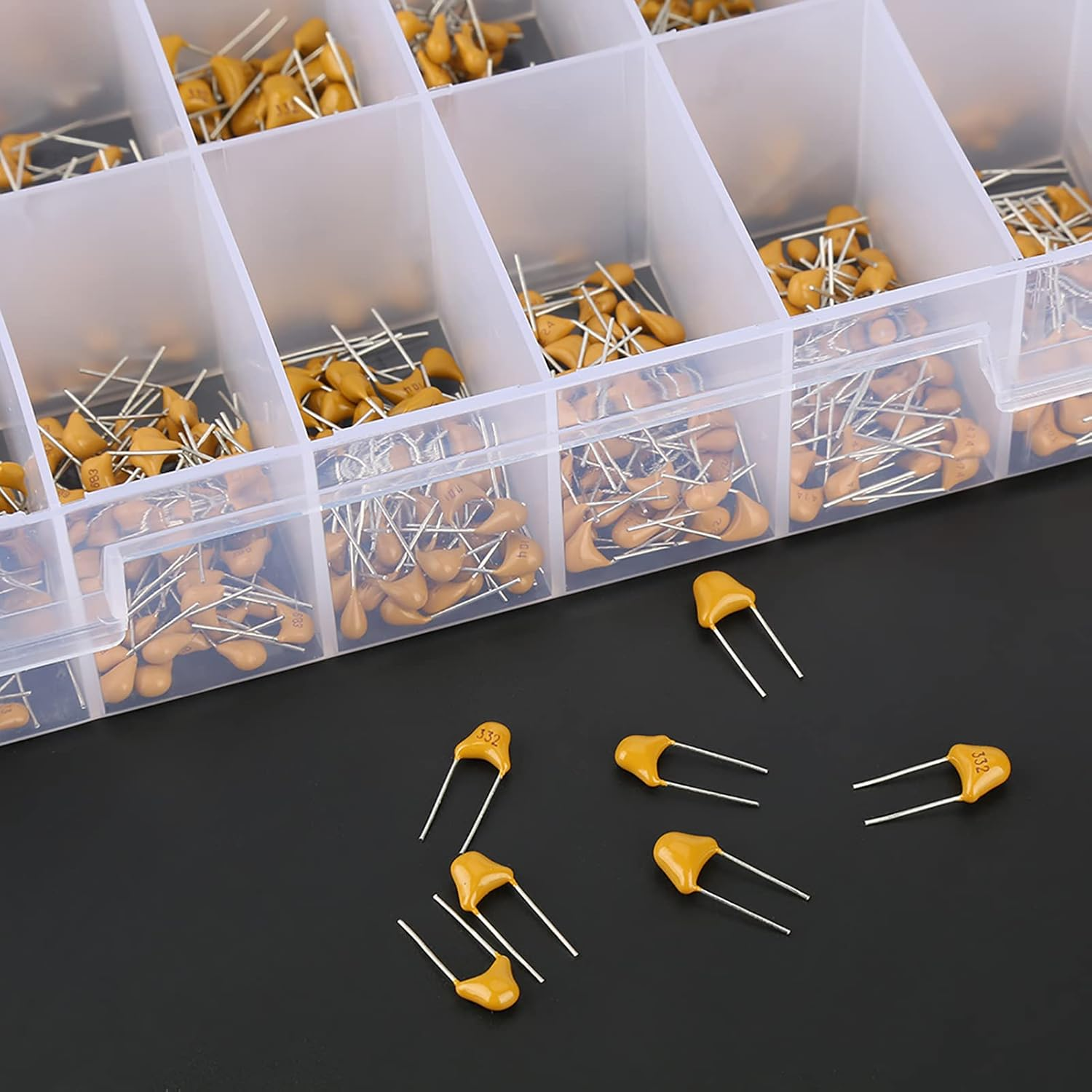 1200Pcs 24 Values 50V Capacitor Assortment, Compact and High-Capacitance Capacitors for Electronics Enthusiasts, Mattjo with Transparent Box for Easy Storage image number 2