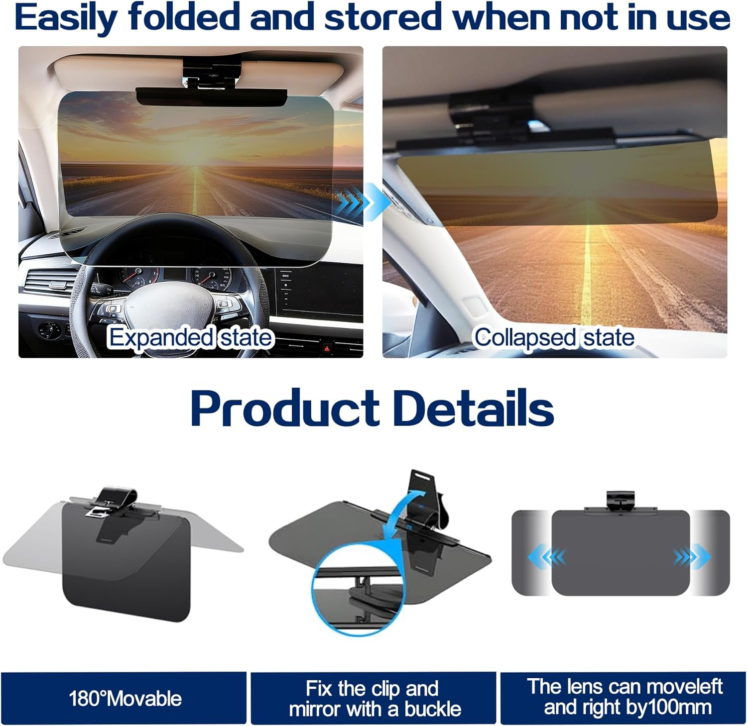 Car Visor Sunshade Extender, Adjustable Polarized Sun Visor Extender, Windshield Anti-Glare Uv-Filtering Sun Blocker for Safe Driving (Transparent) image number 5