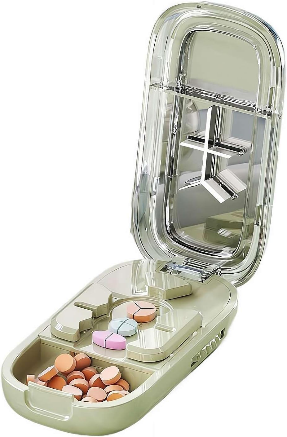 Emesak Portable Pill Cutter, Professional Pill Cutter for Small or Large Pills, Adjustable Pills Cutters Splitter Halves/Third/Quarters, with Stainless Steel Blades and Centering Guide Tablet (Pink)