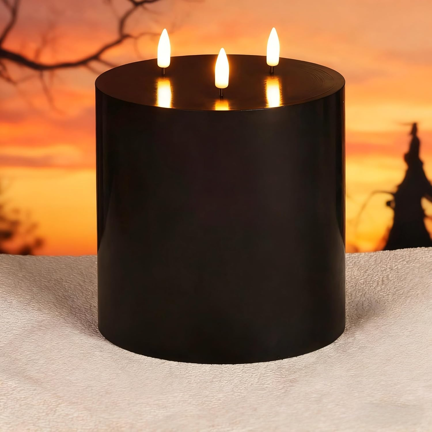3 Wick Black Flameless Candle with Remote, Large Halloween LED Pillar Candle, Battery Operated Candle 6X6 Inch image number 6