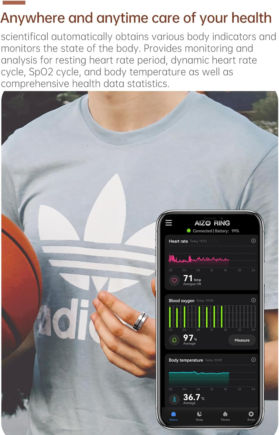 AIZO Smart Ring Pro - 5G Ultra Lightweight with Touch Control, Fitness Tracker, New APP System & Charging Base, Health Sports Monitor