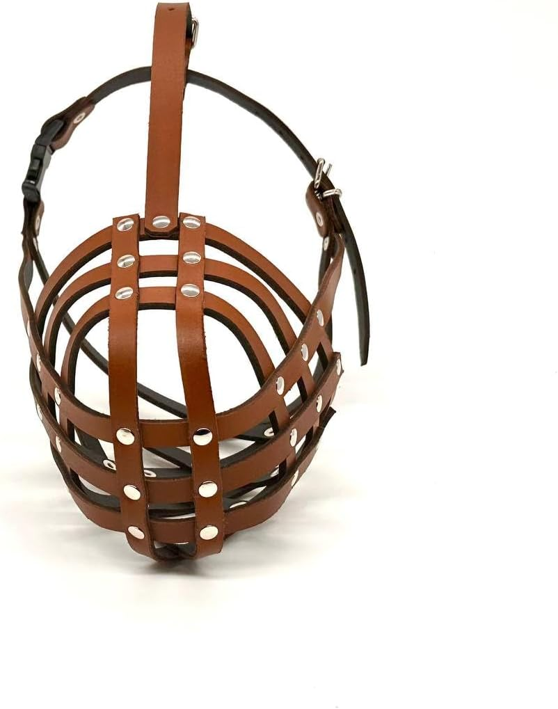 Genuine Leather Dog Muzzle for American Bully, Bully XL and Other Similar Snout (Brown Leather, AB4) image number 3