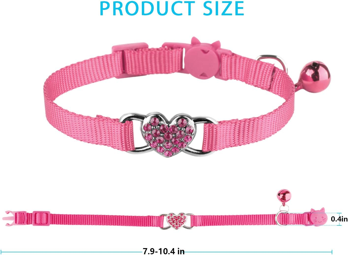 Mtliepte 2 Pcs Cat Collars Heart Bling Breakaway with Bell Nylon Adjustable for Kitty (Pink+Purple)