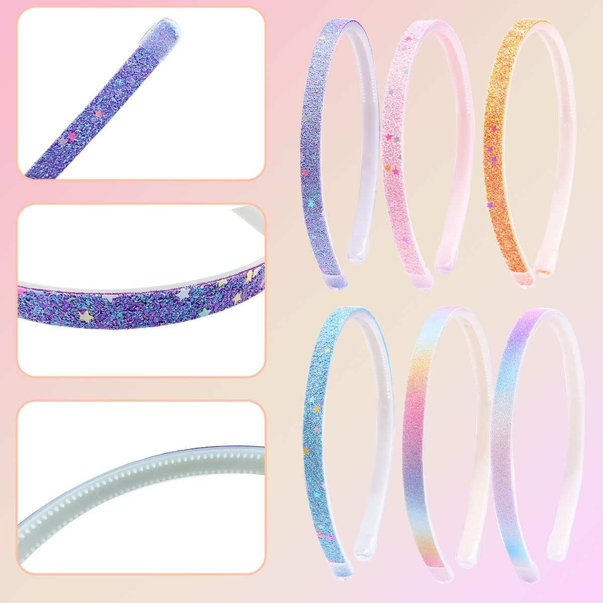 Pack of 5 Glitter Hair Bands - Colourful Non-Slip Hair Accessories - Cute Rainbow Confetti Design - Ideal for Little Girls Festive Occasions image number 3
