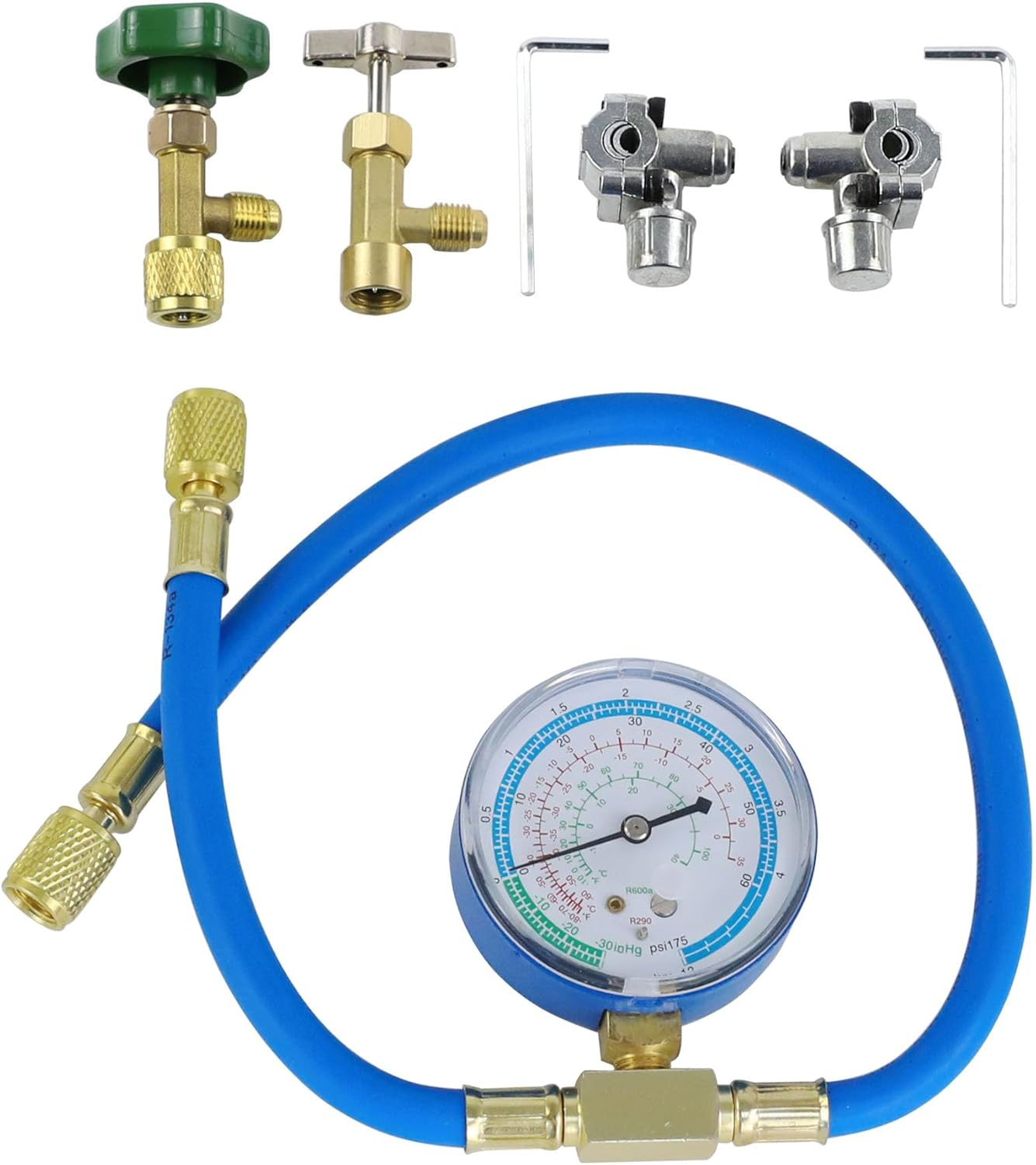 Wisepick R290 and R600A Charging Hose and Gauge Set with Can Tap and BPV31 Bullet Piercing Valves image number 2