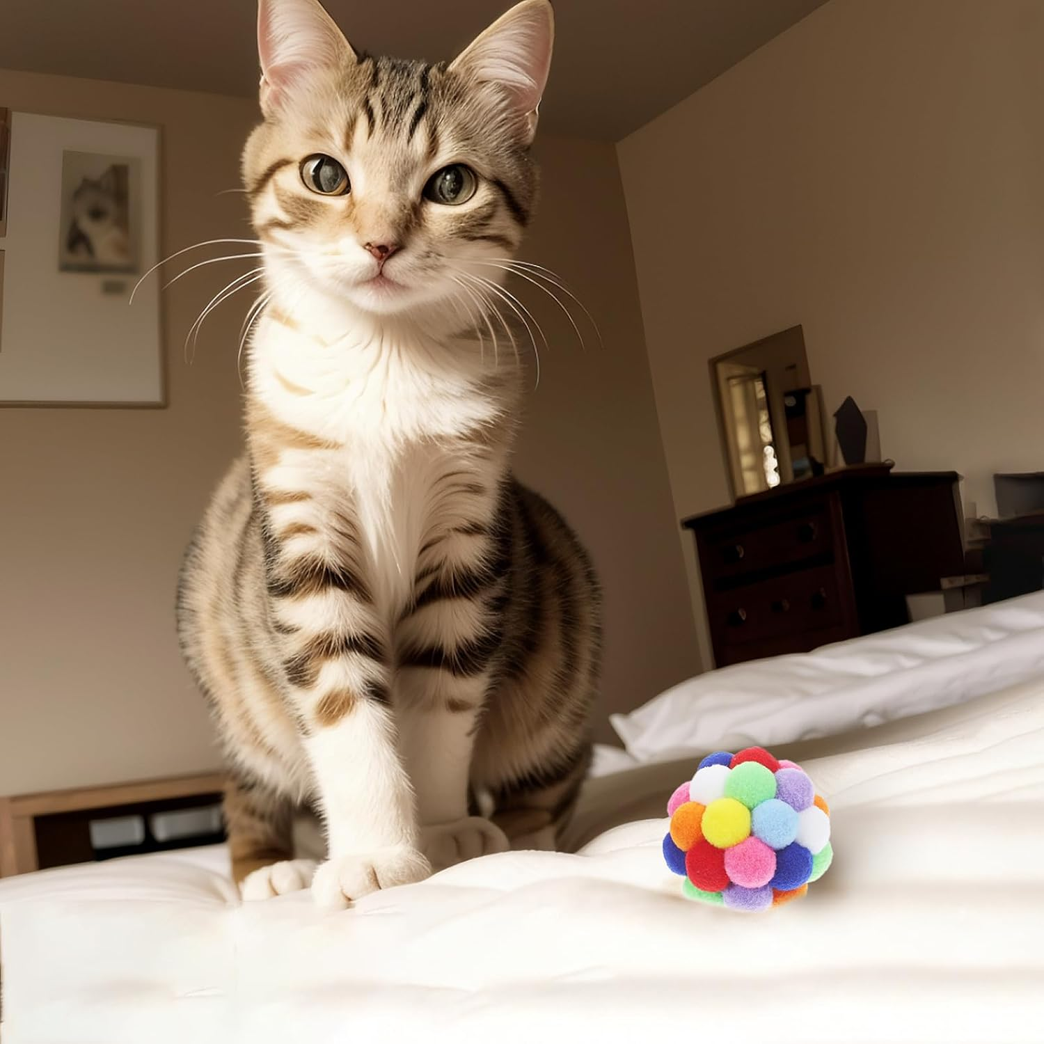 Vebetter Felt Balls for Cats, Pack of 9 Cat Toy Balls, Cat Toy, Felt Cat Balls, Soft Cat Balls, Kitten Pom Poms Ball, Cat Play Toy Indoor, Pompom Ball 4.5 Cm image number 1