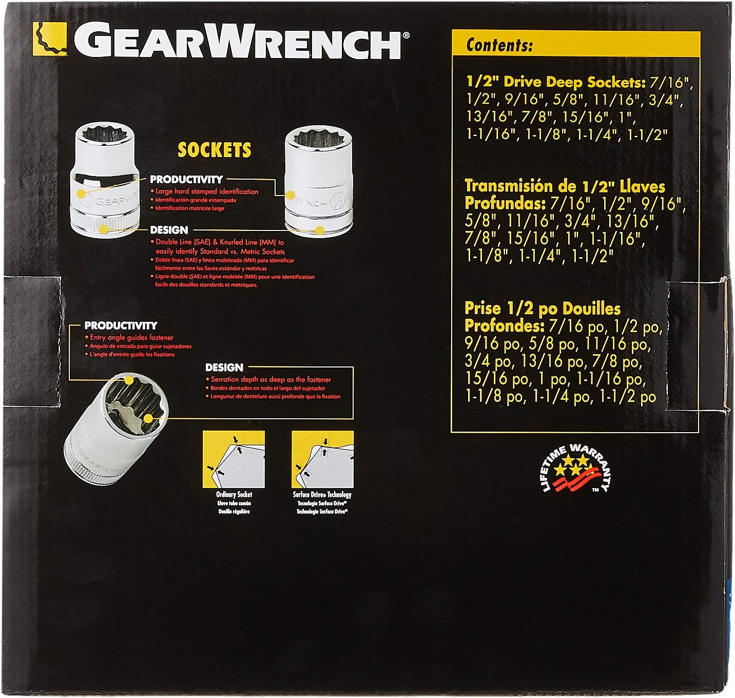 Gearwrench 80732 1/2-Inch Drive SAE Deep 12 Point Socket Set 14-Piece image number 4