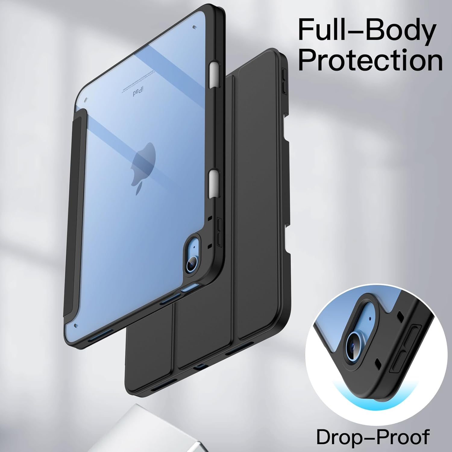 Jetech Case for Ipad (A16) 11Th/10Th Generation (2025/2022) with Pencil Holder, Clear Transparent Back Shell Slim Stand Shockproof Tablet Cover, Auto Wake/Sleep (Black) image number 3